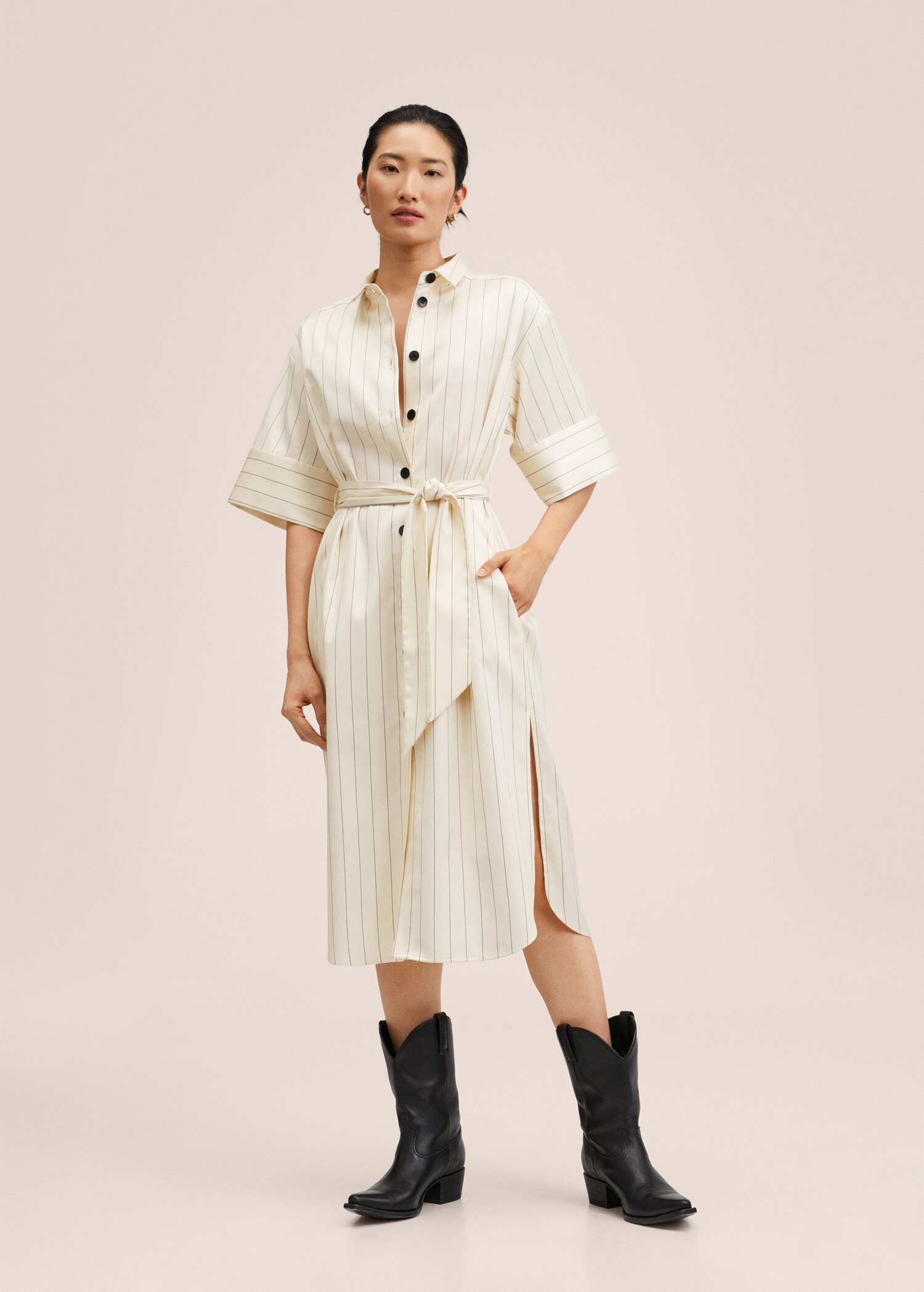 Vestido camisero rayas - Plano general