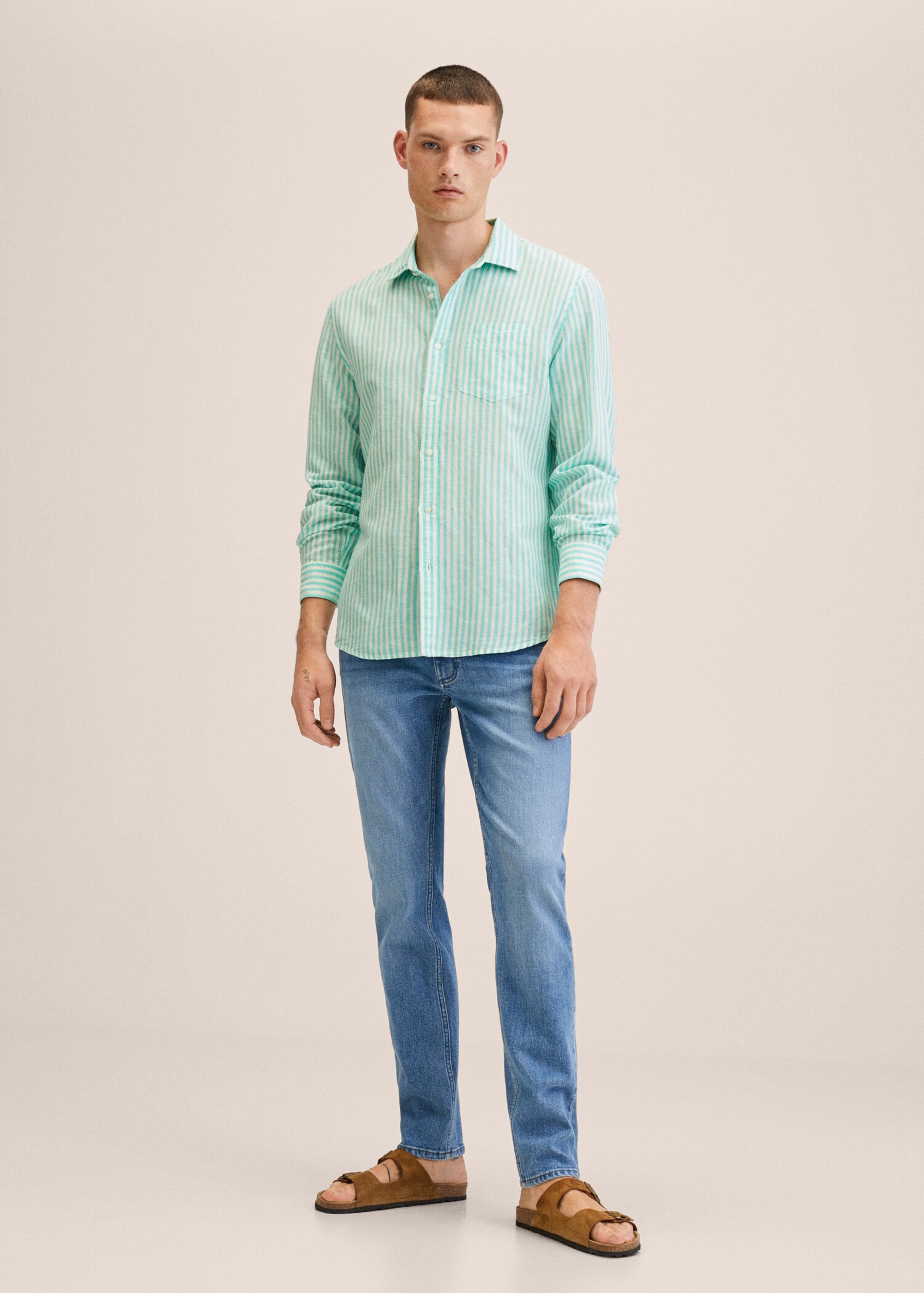 Camisa slim fit lino rayas - Plano general