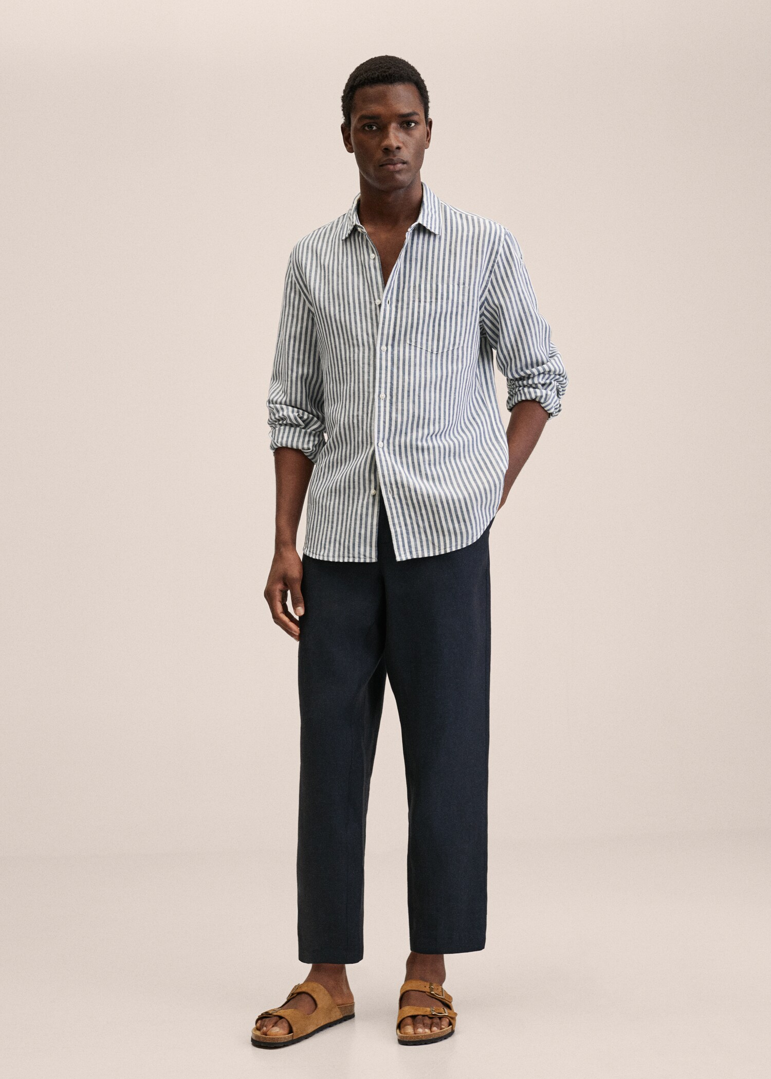 Slim fit striped linen shirt - General plane