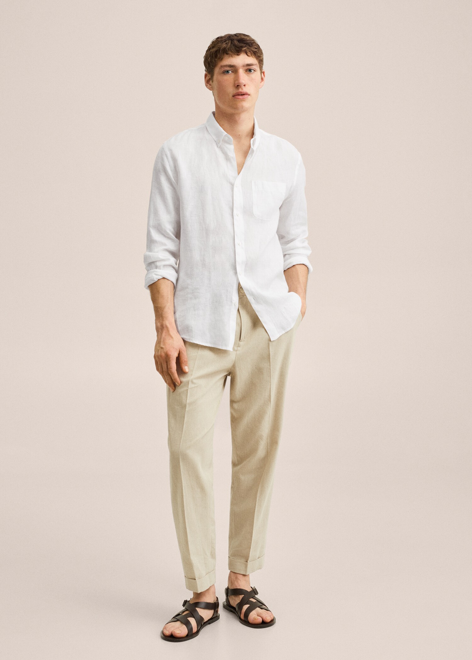 100% linen slim-fit shirt - General plane