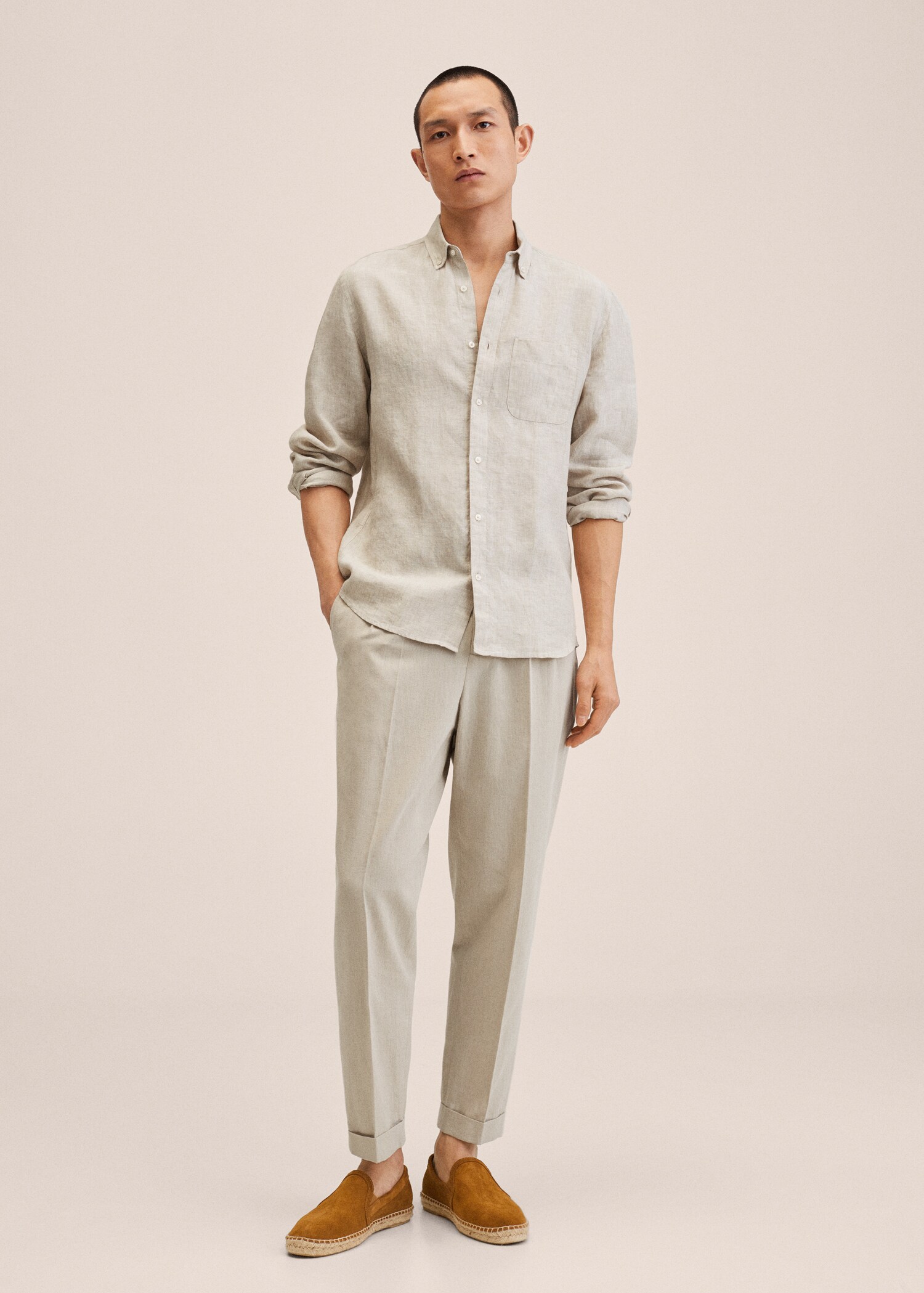 100% linen slim-fit shirt - General plane