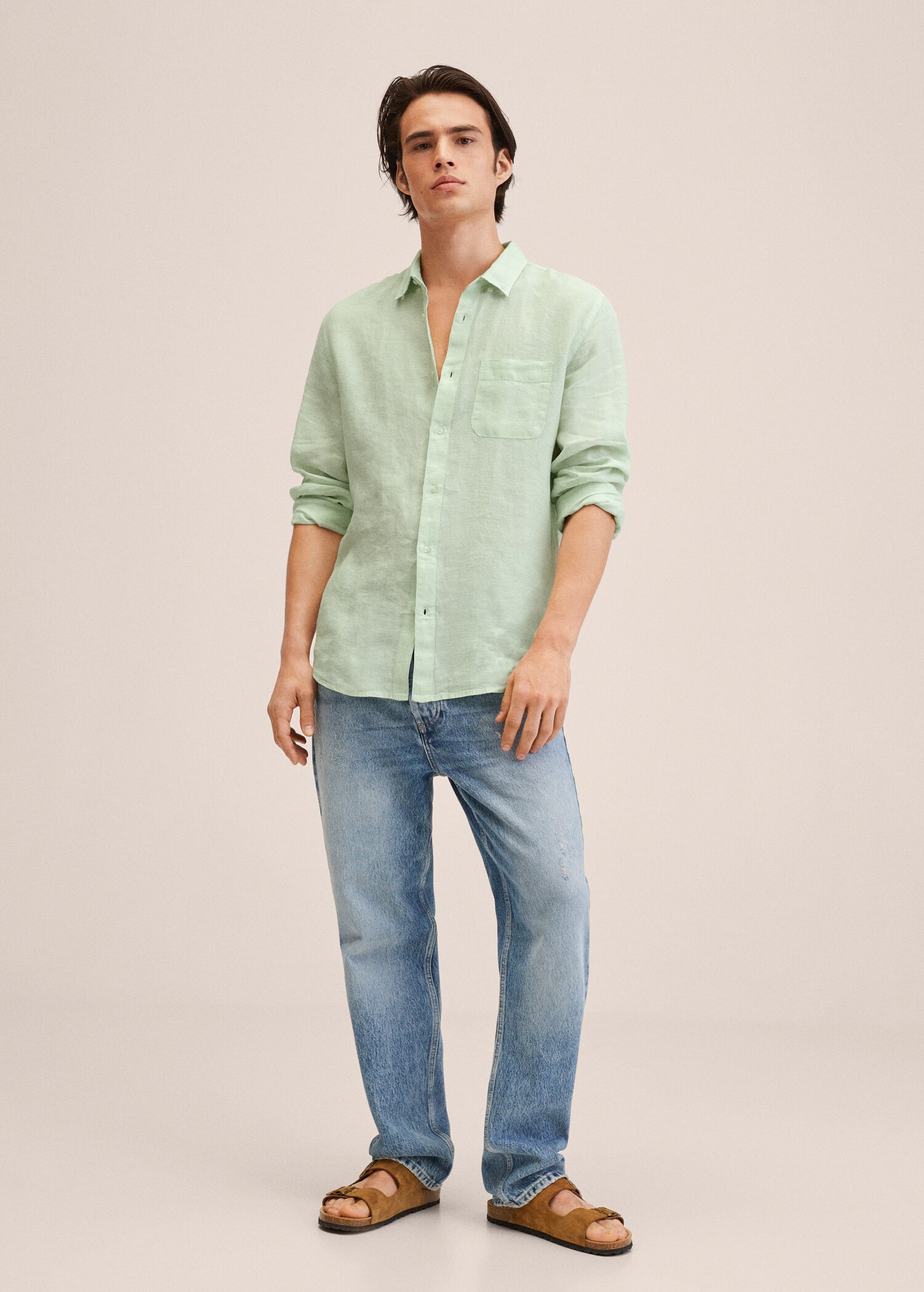100% linen slim-fit shirt - General plane