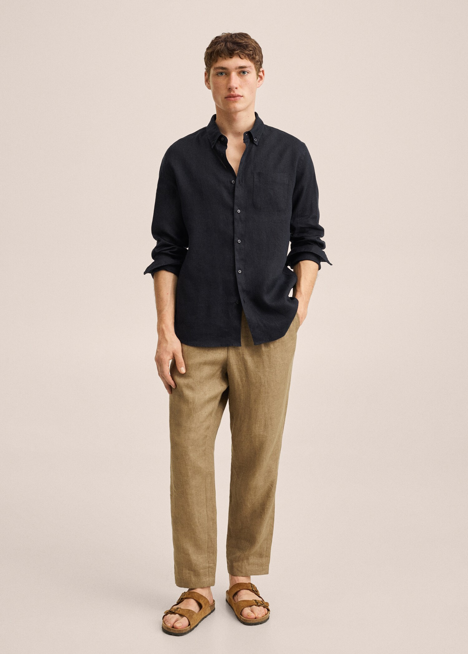 100% linen slim-fit shirt - General plane