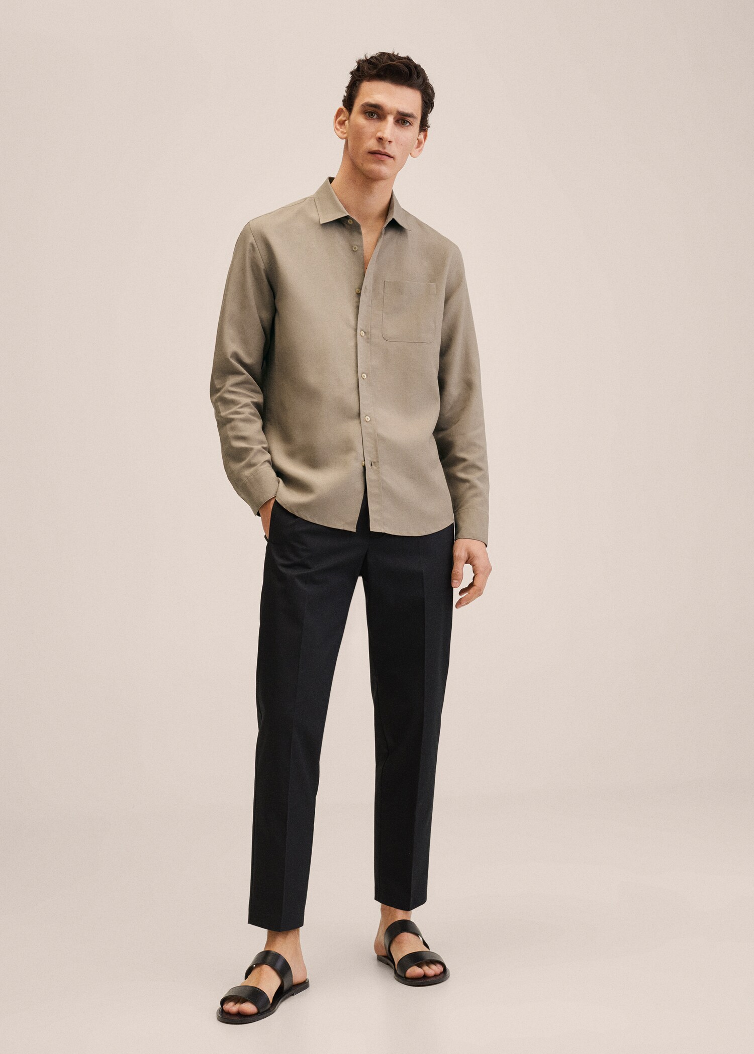 Camisa lyocell lino bolsillo - Plano general