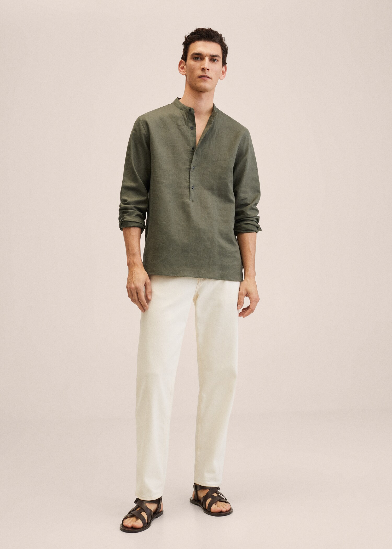 Regular-fit Mao-collar linen shirt - General plane