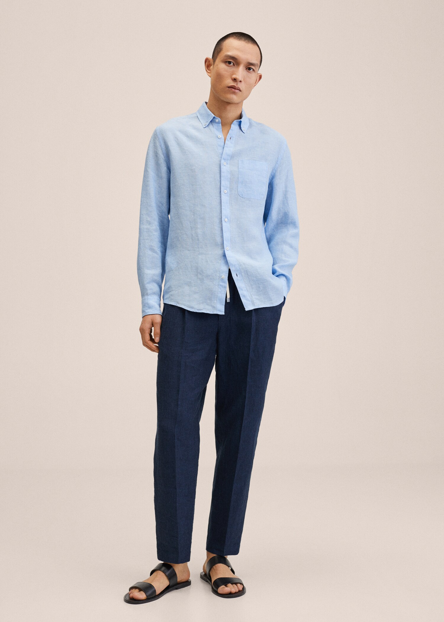 100% linen slim-fit shirt - General plane