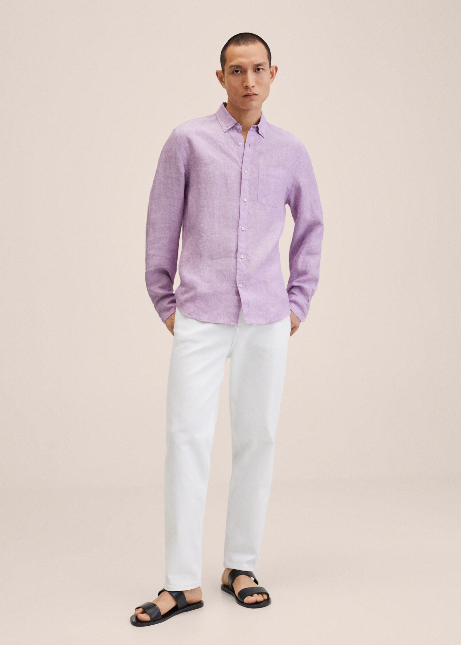 100% linen slim-fit shirt - General plane