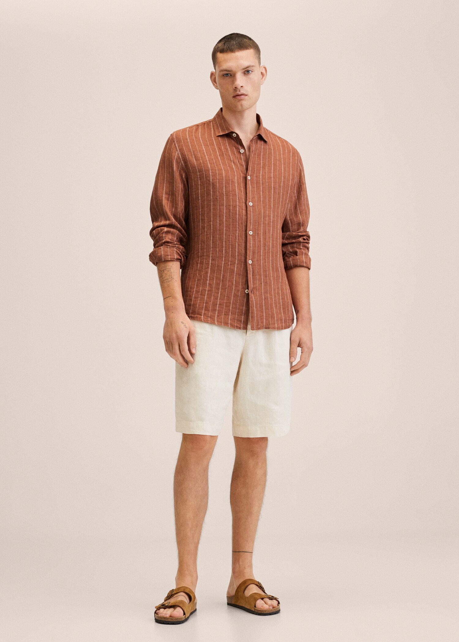Lněná košile slim fit s proužky - Celkový náhled