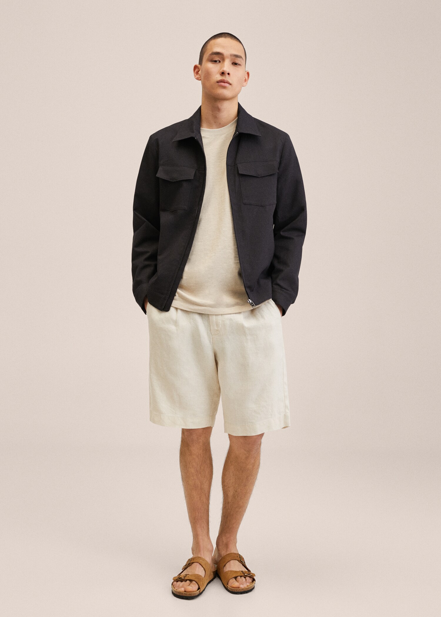 Elastic waist linen Bermuda shorts - General plane