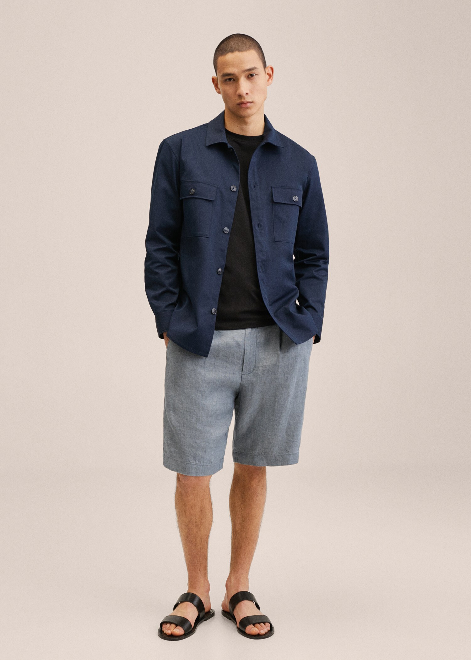 Elastic waist linen Bermuda shorts - General plane