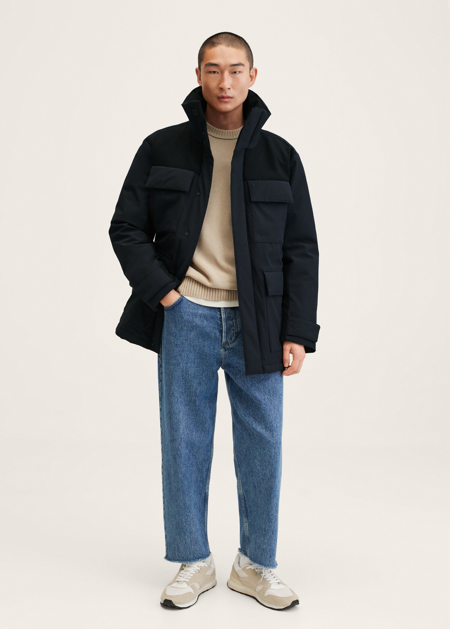 Contrast panel parka - General plane