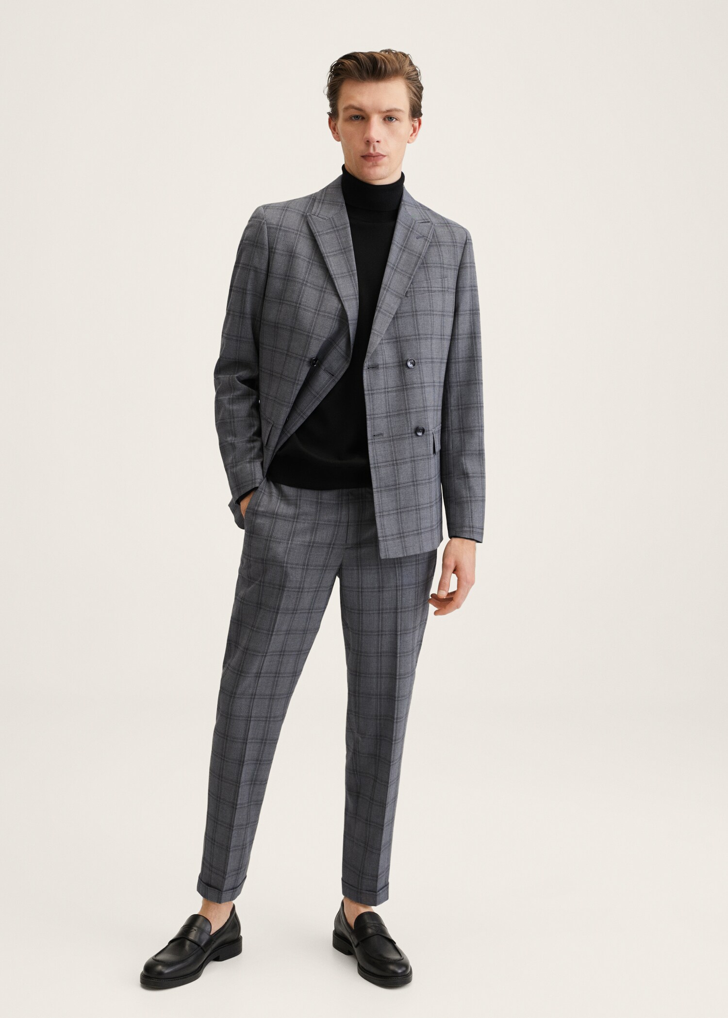 Slim fit check suit trousers - General plane