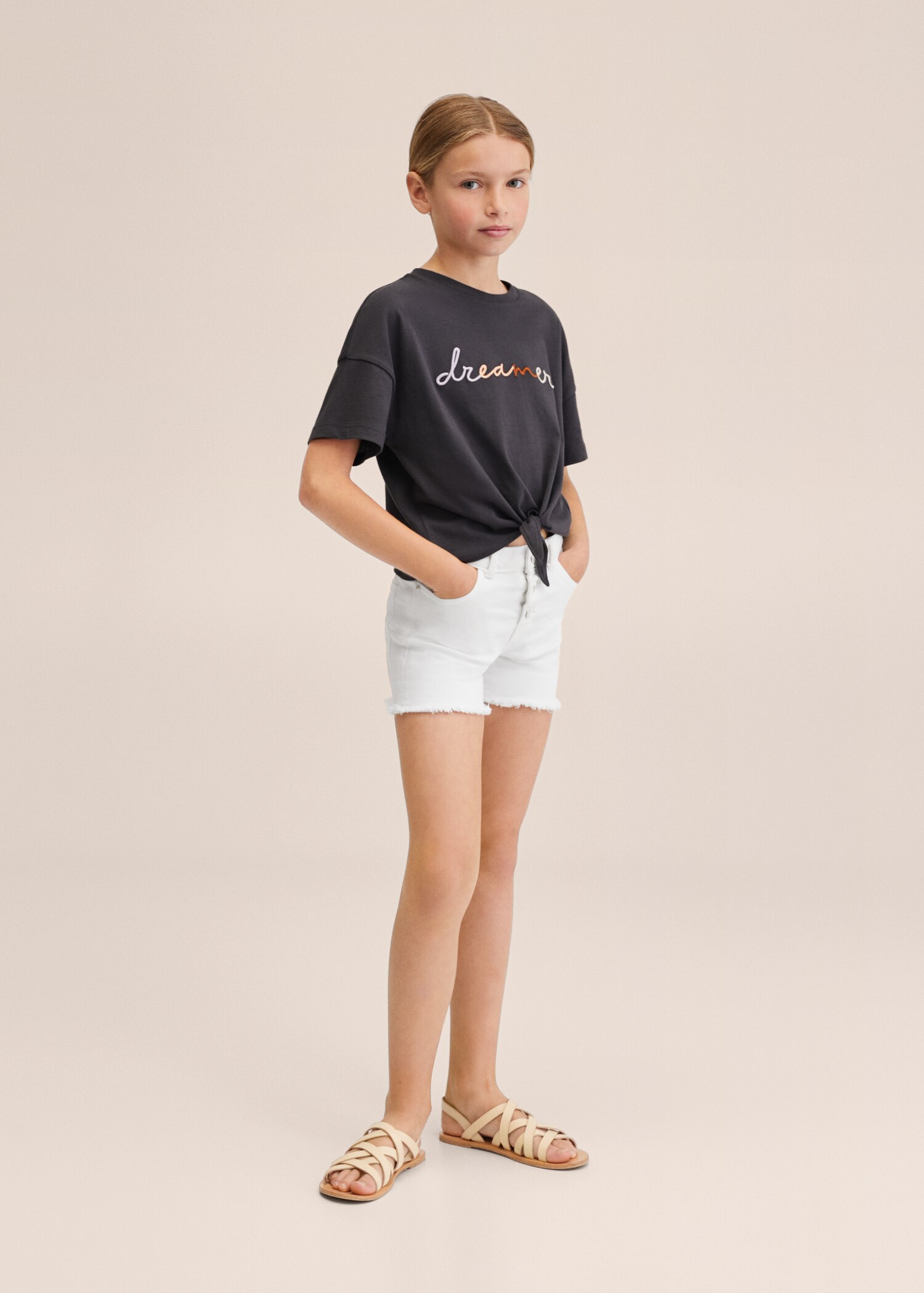 Frayed hem denim shorts - General plane