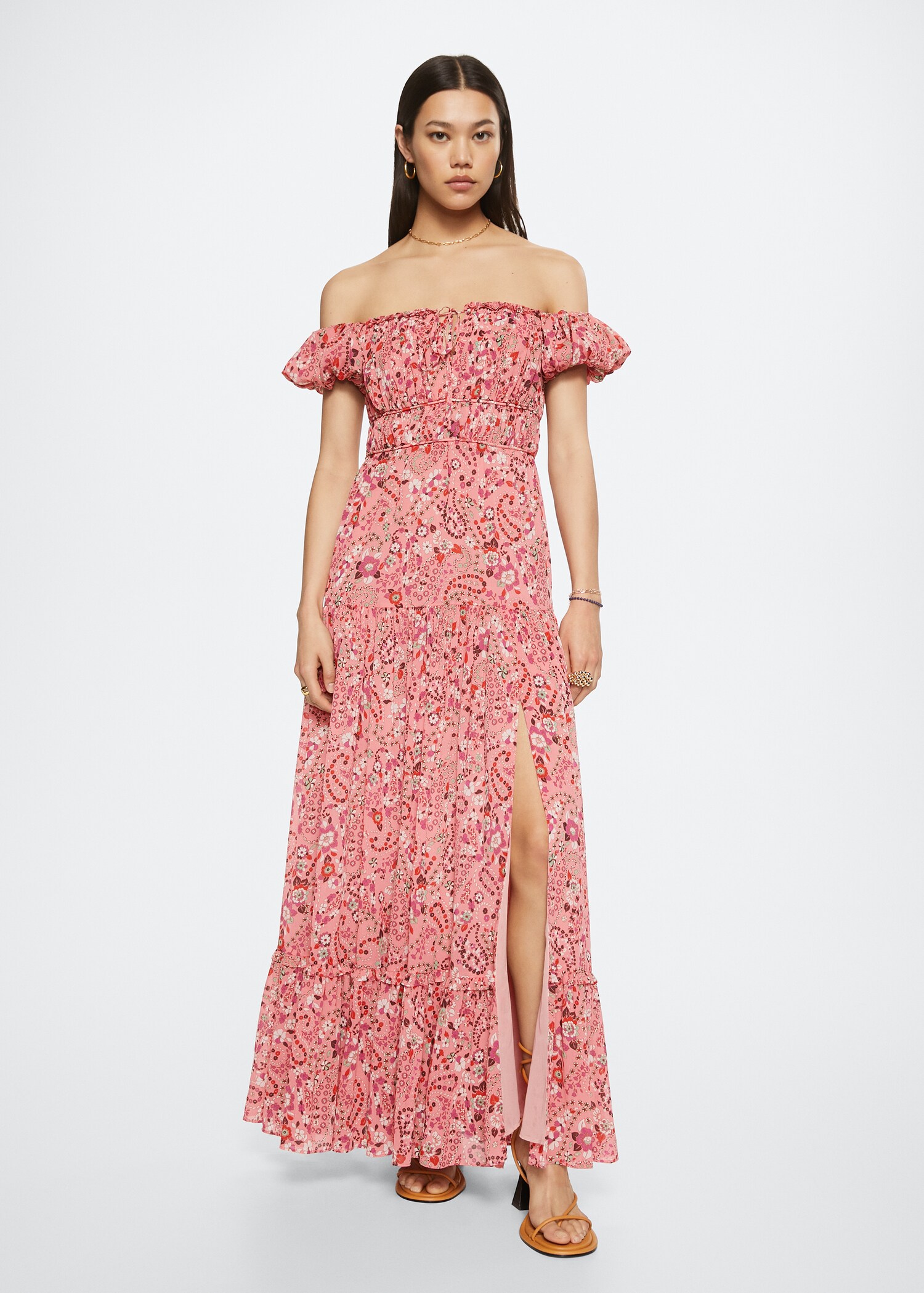 Vestido flores detalle fruncido - Plano general