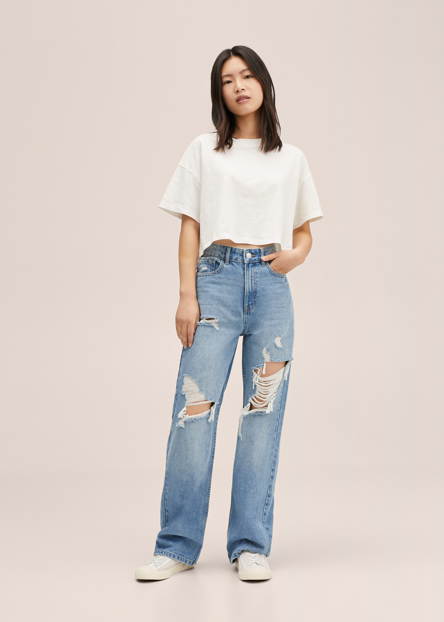 Decorative ripped wideleg jeans - General plane