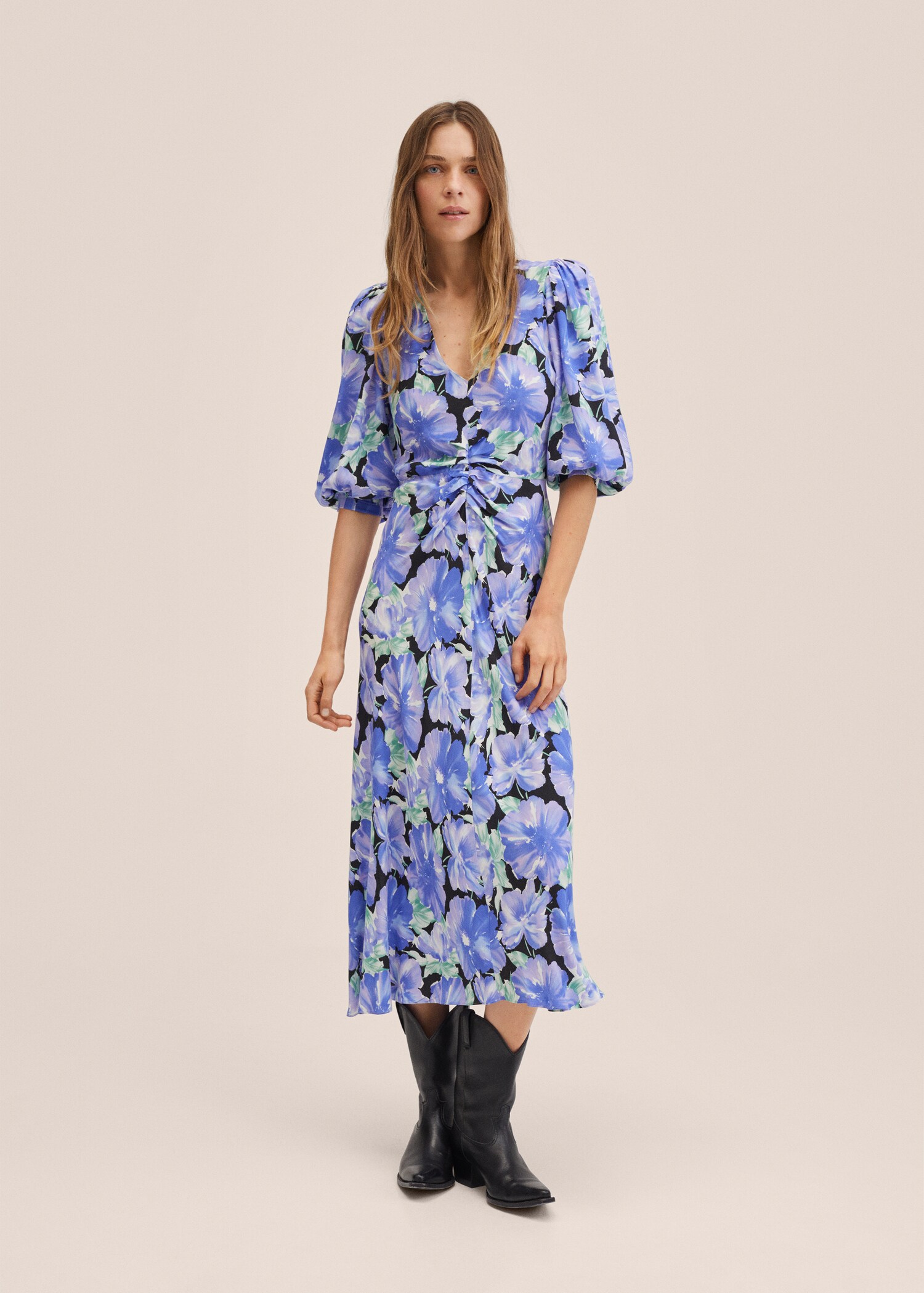Printed dress with balloon sleeves  - General plane