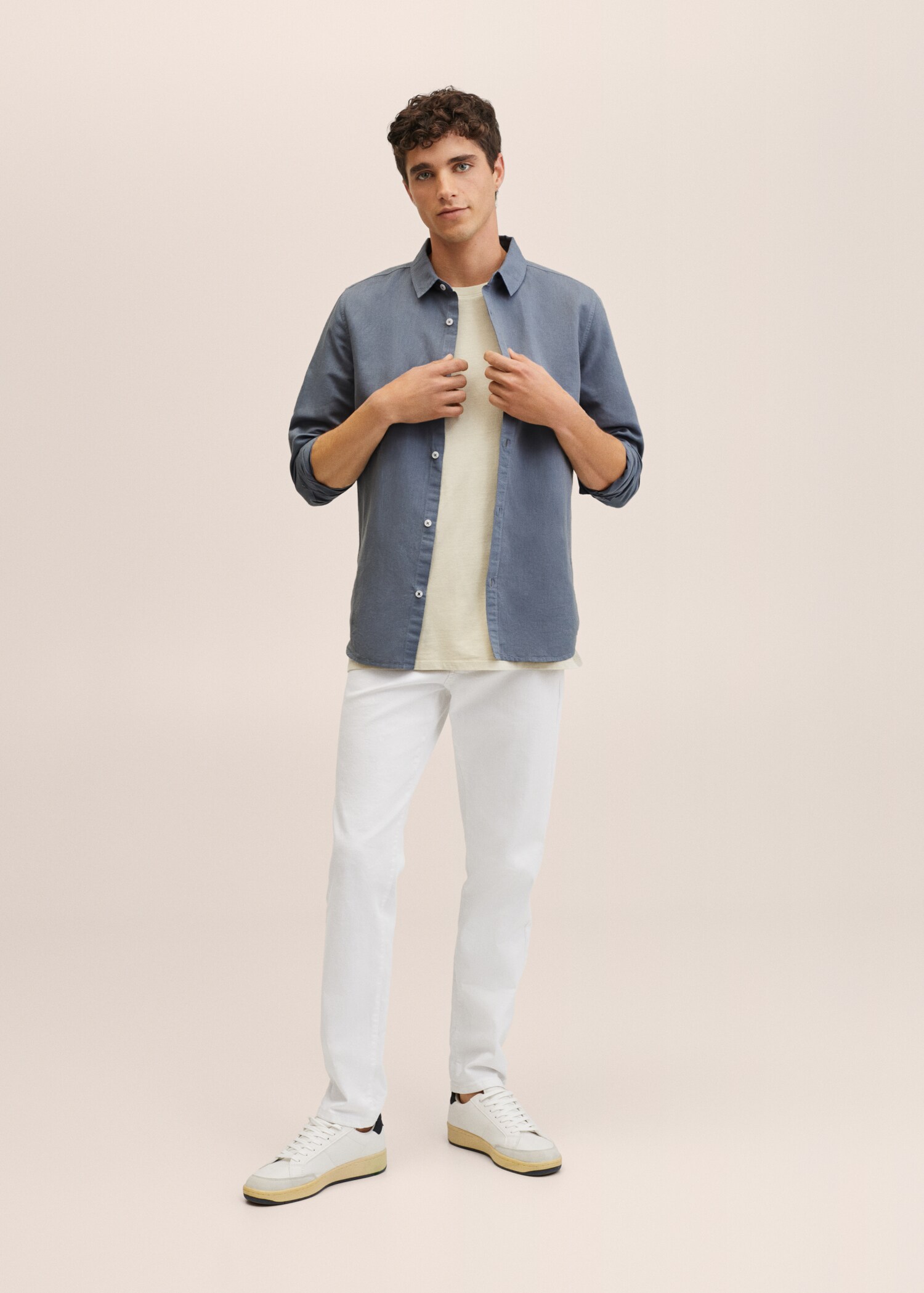 Regular-fit cotton linen-blend shirt - General plane