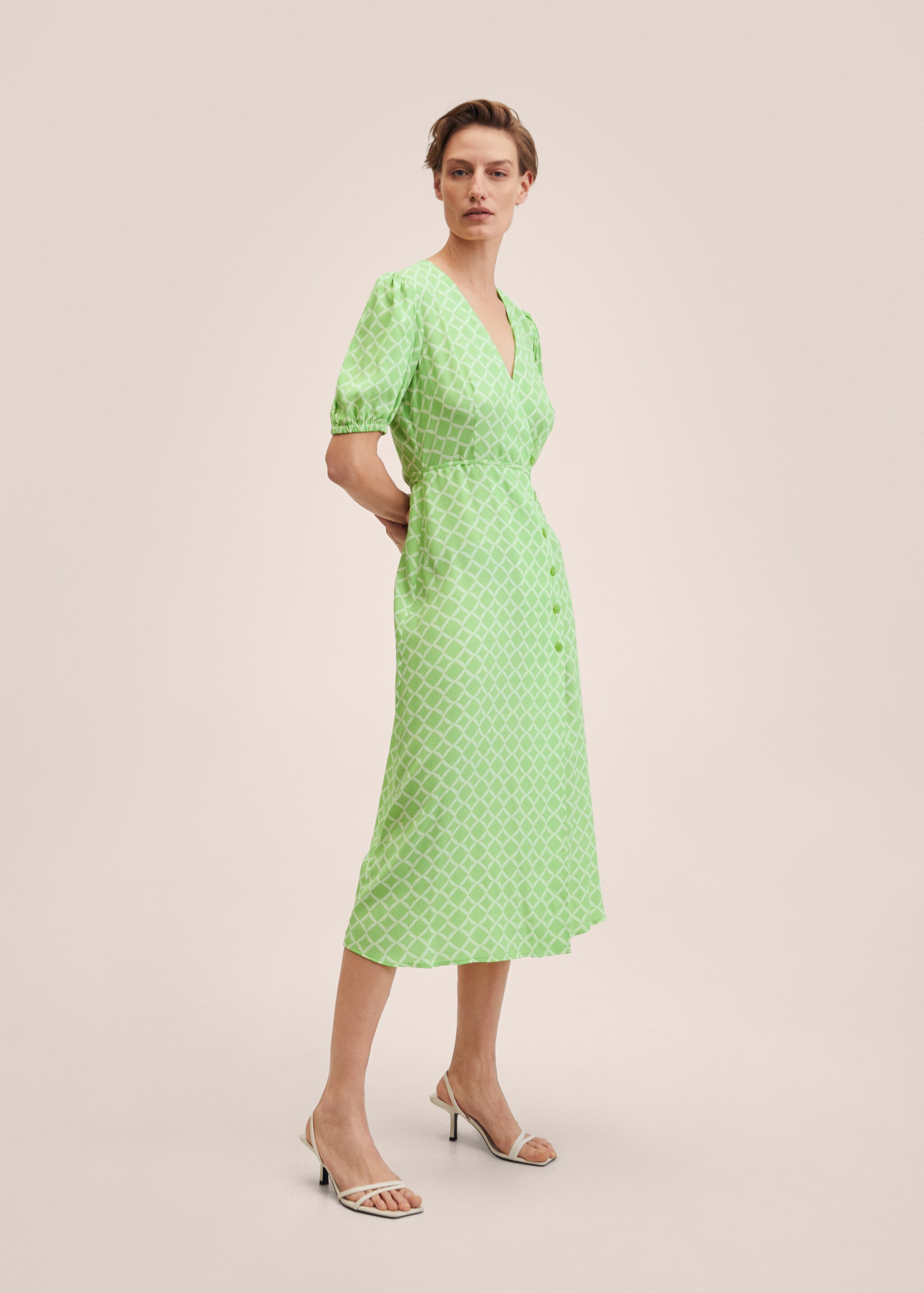 Printed dress with balloon sleeves  - General plane