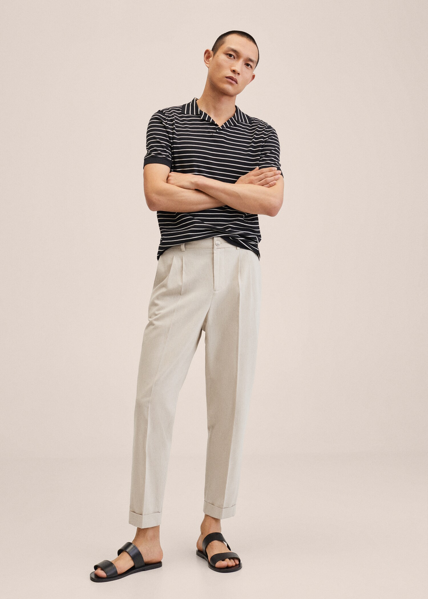 Cotton linen suit trousers with pleats - General plane