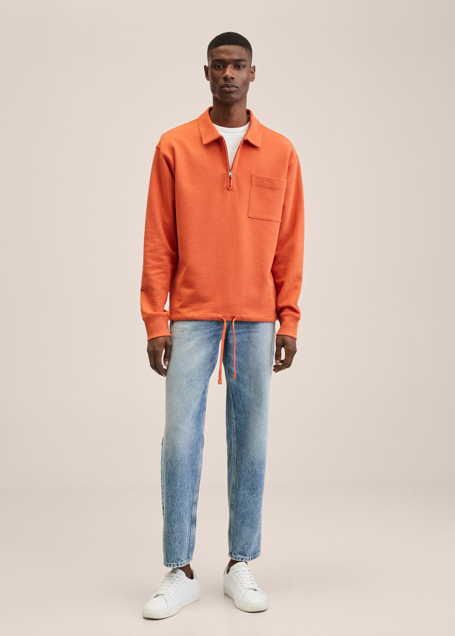 Cotton sweatshirt with zip neck - General plane