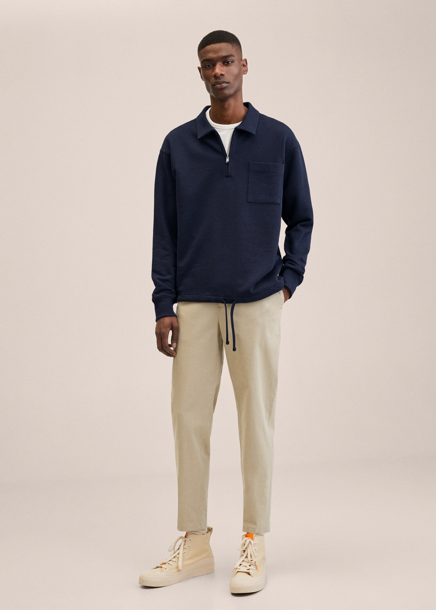 Cotton sweatshirt with zip neck - General plane