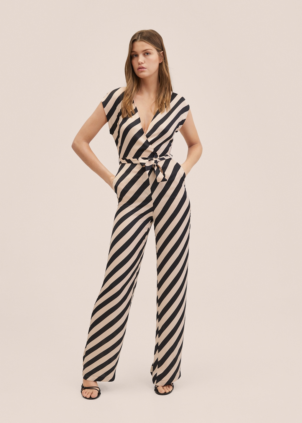 Beige and white striped jumpsuit outlet