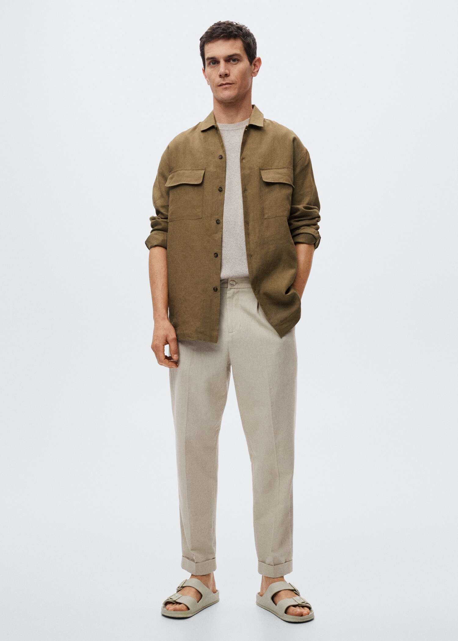 Linen overshirt with pocket - General plane