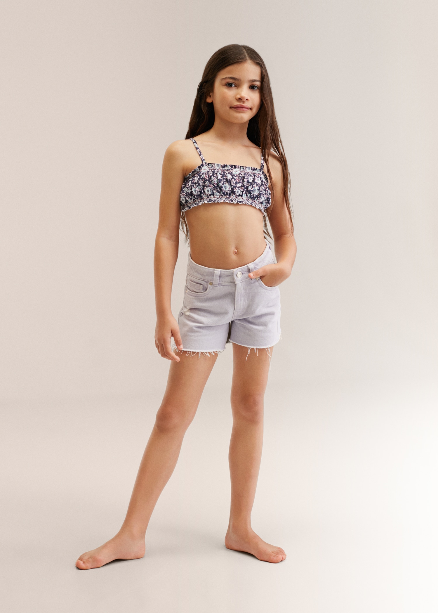 Gebloemde bikini met ruche - Overzichtstekening