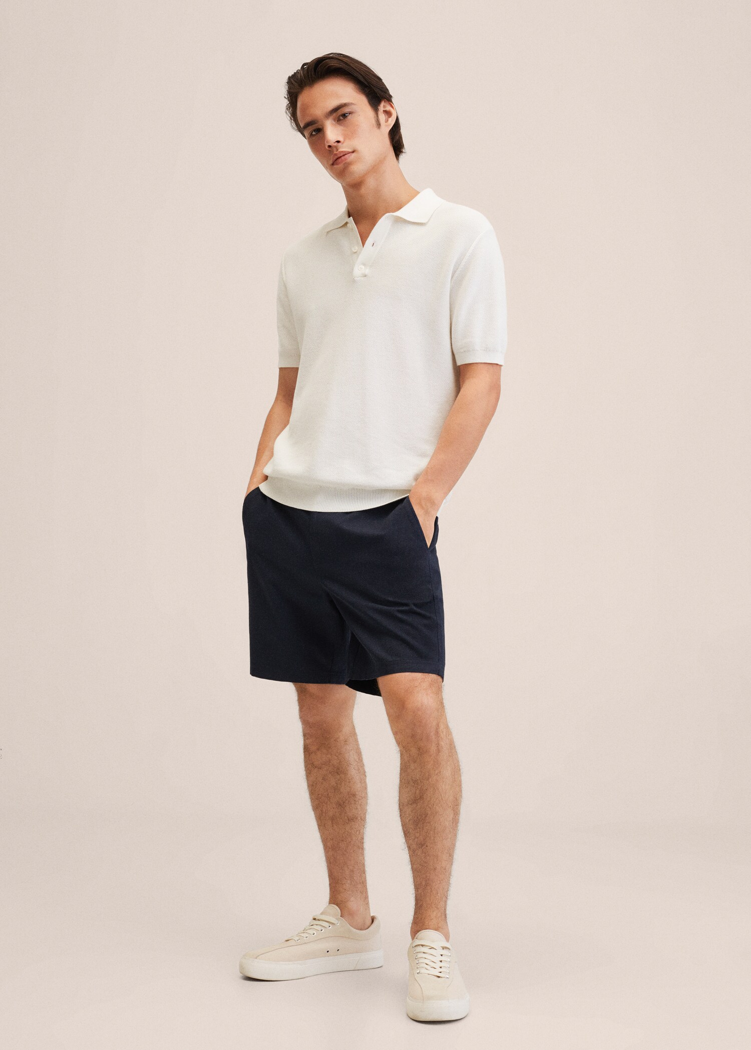 Bermudashorts aus Baumwoll-/Leinen-Mix mit Kordelzug - Allgemeine Ansicht