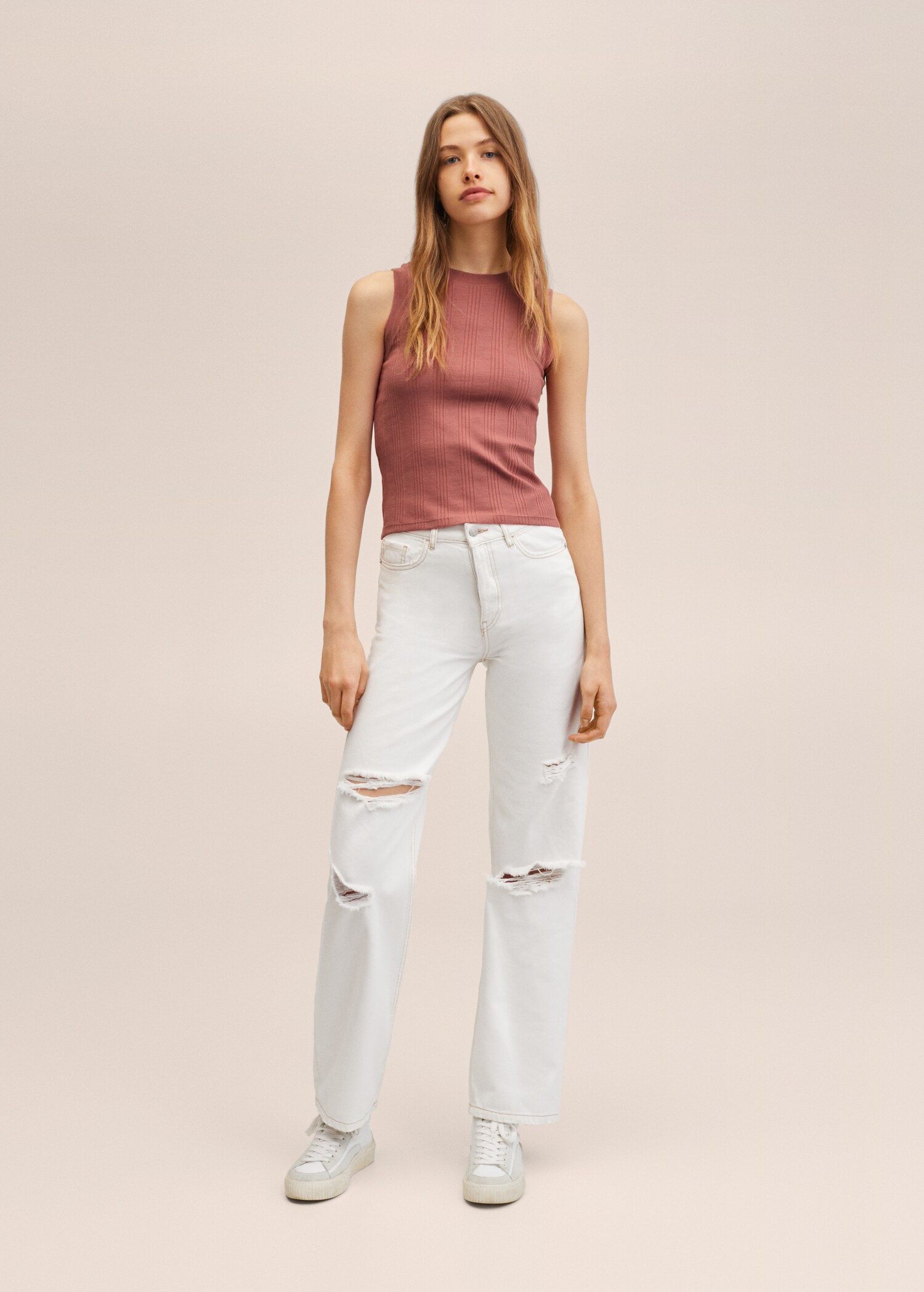 Ribbed cotton-blend top - General plane