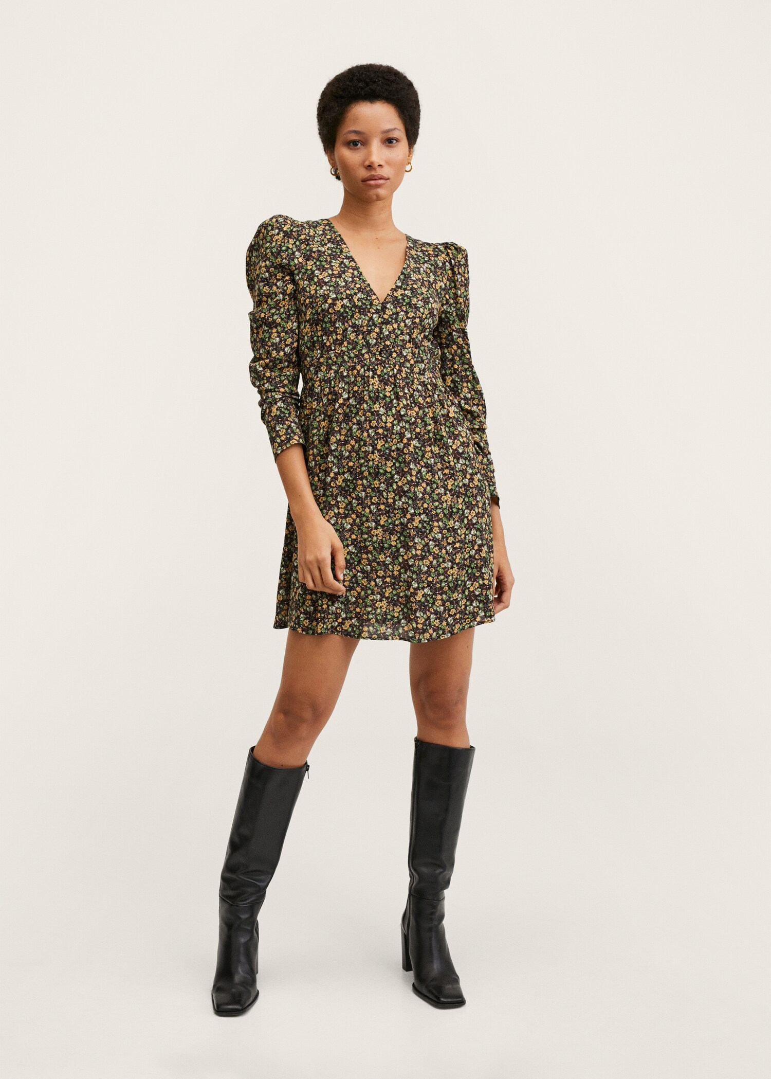 Printed dress with balloon sleeves  - General plane