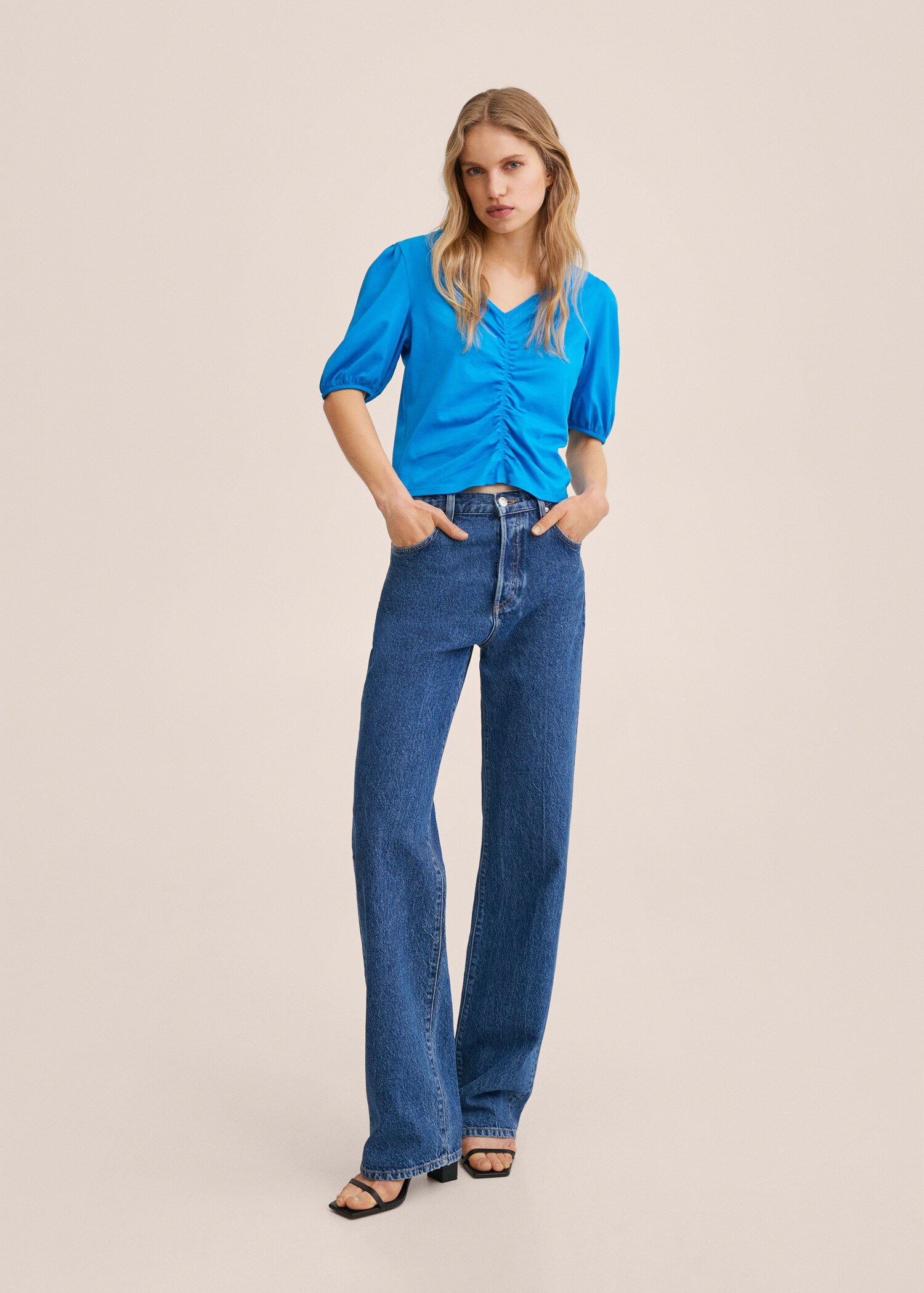 Gathered cotton t-shirt - General plane