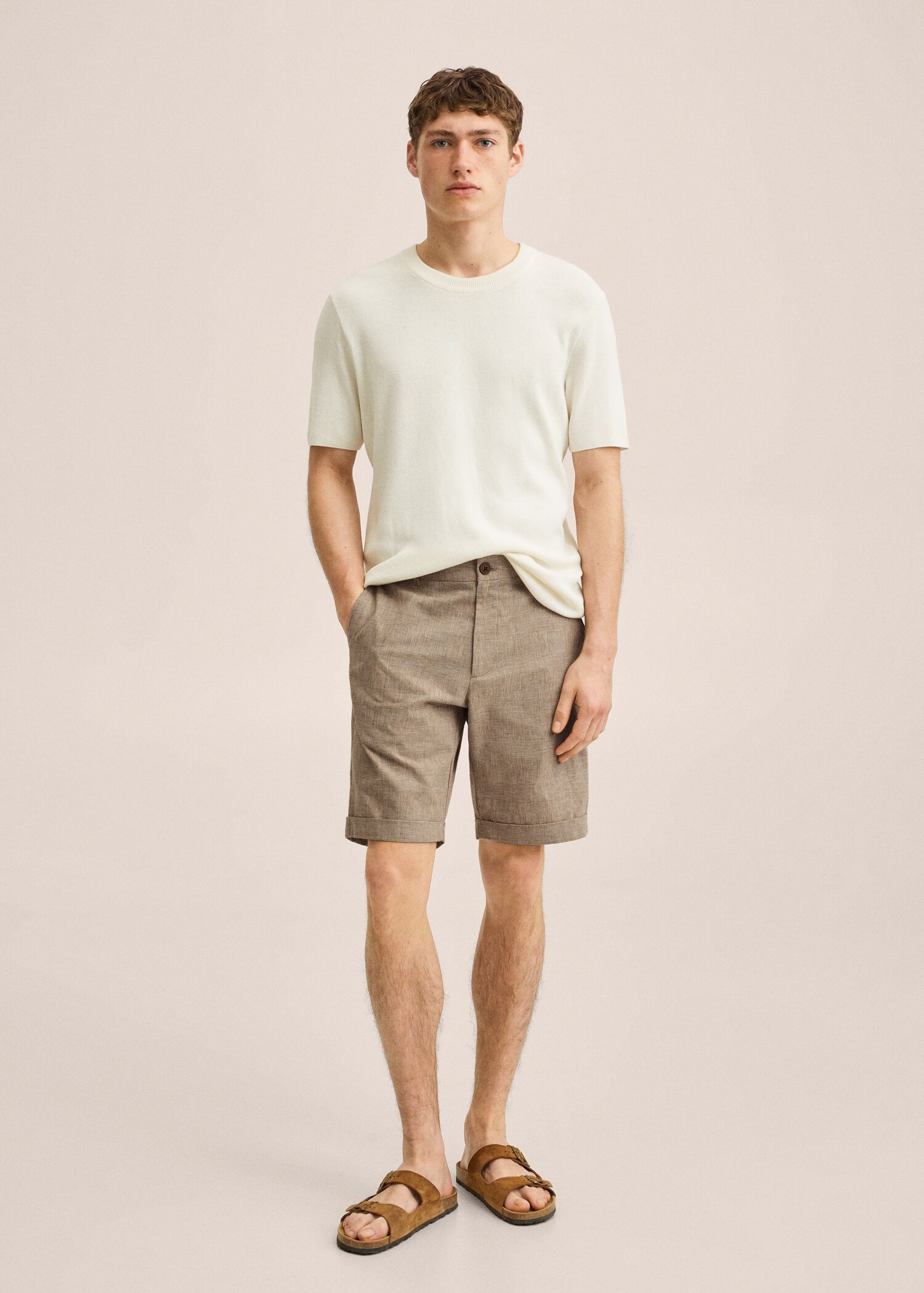 Checked linen Bermuda shorts - General plane