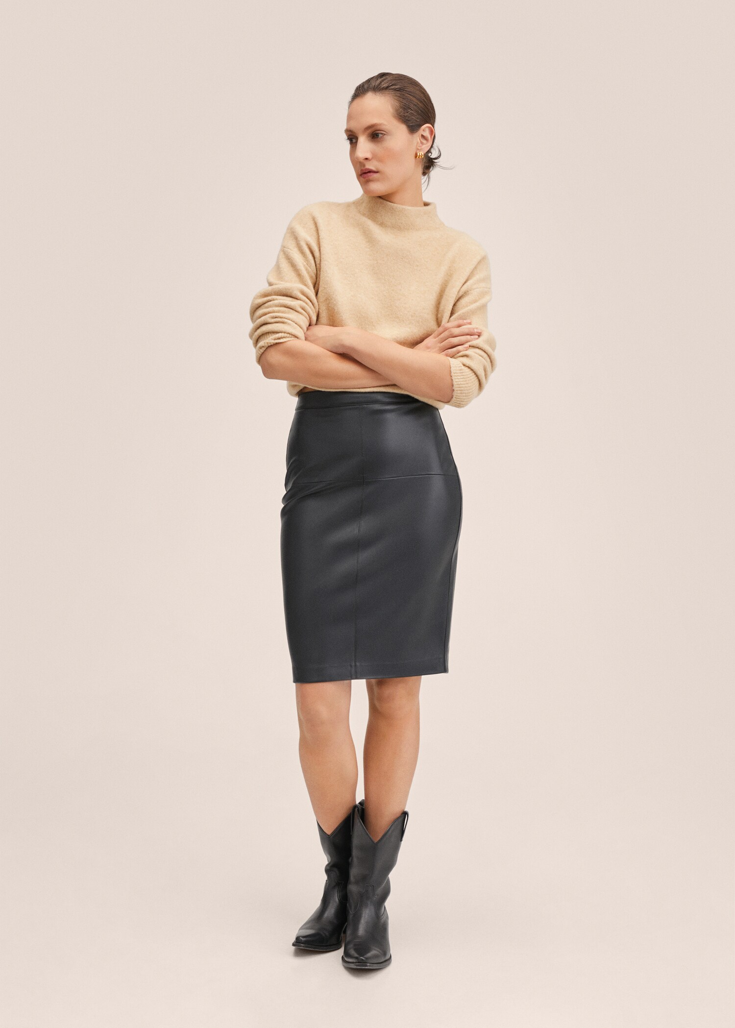 Leather-effect cut-out skirt - General plane
