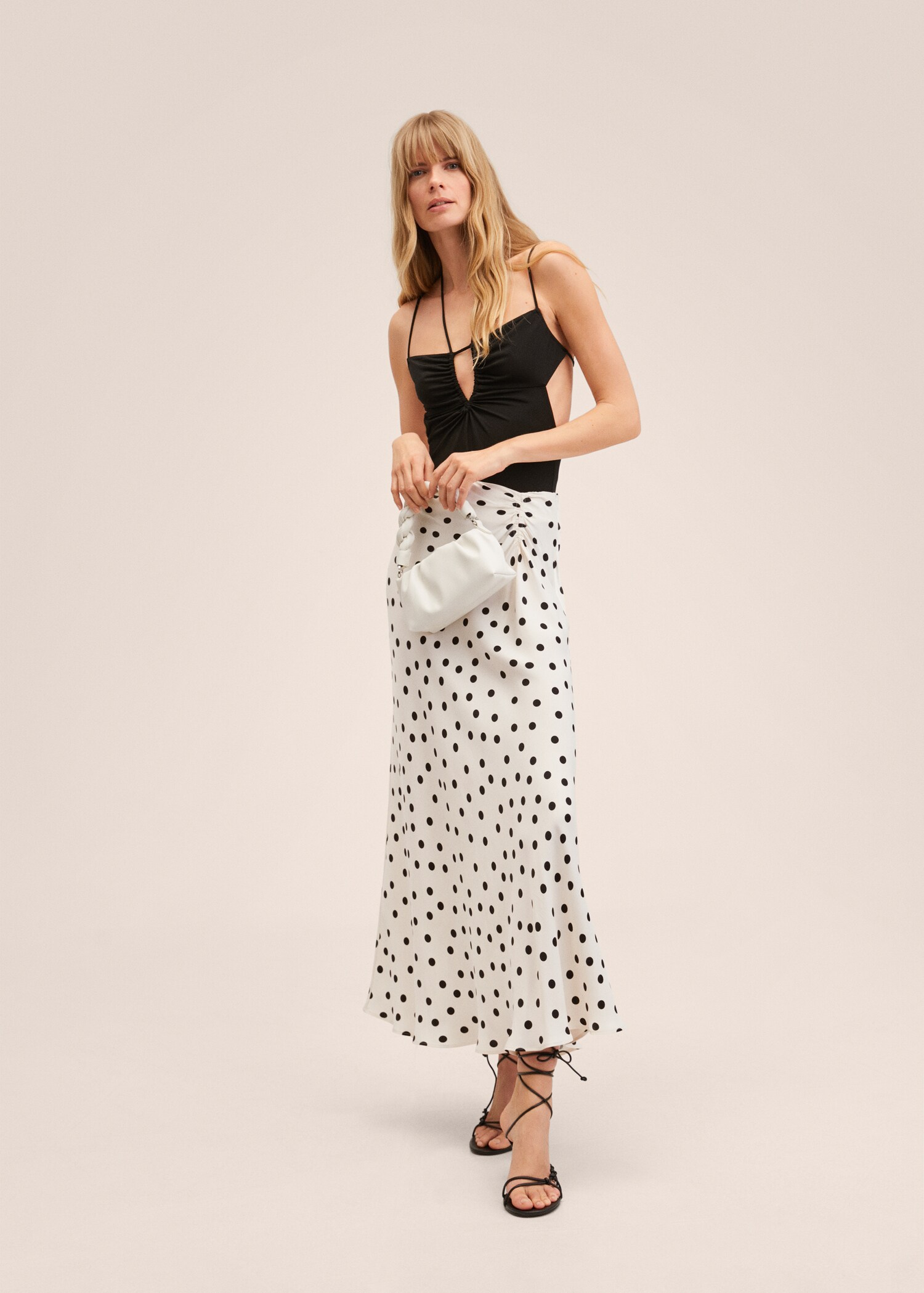 Satin polka-dot skirt - General plane