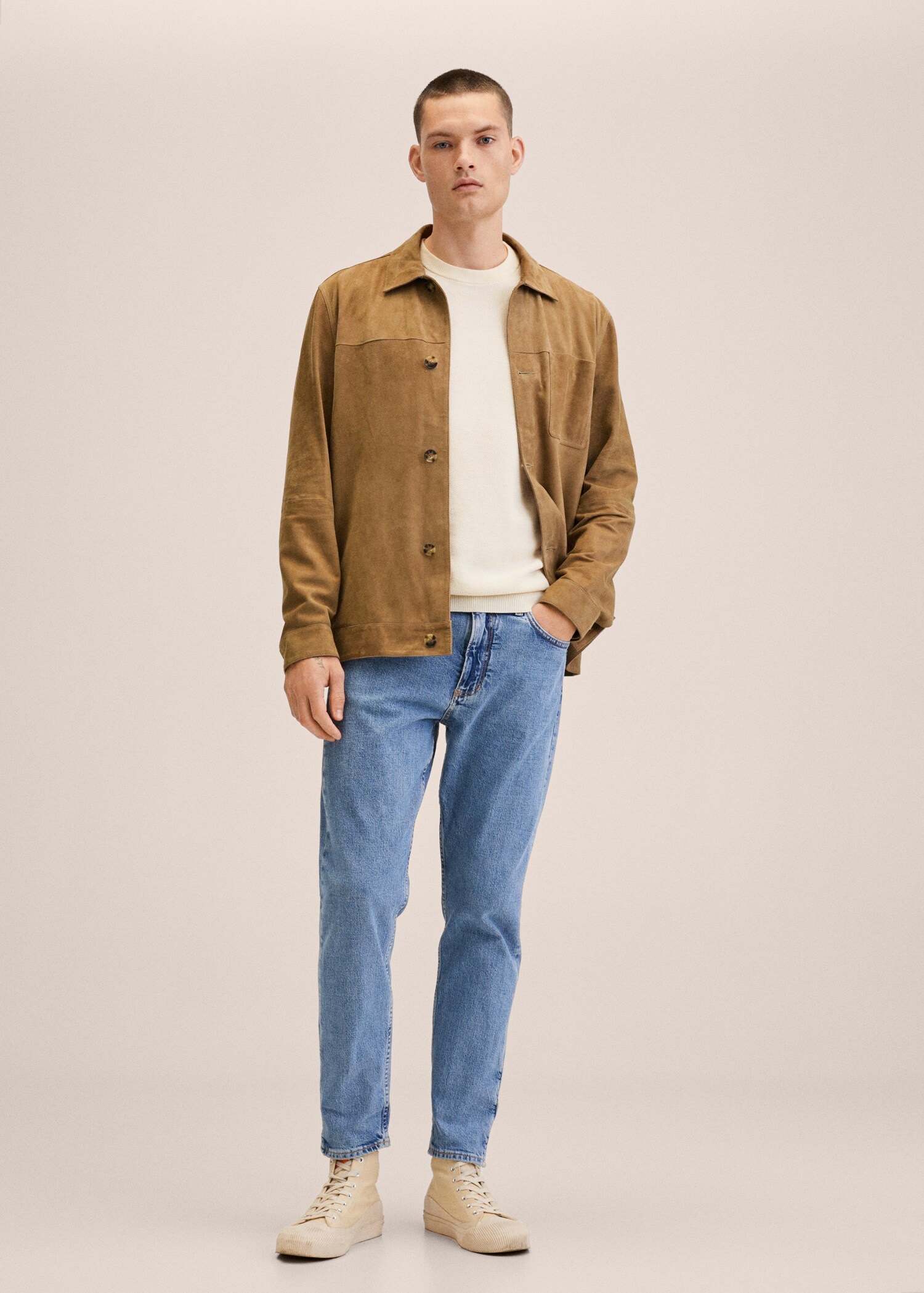 Chest-pocket suede jacket - General plane