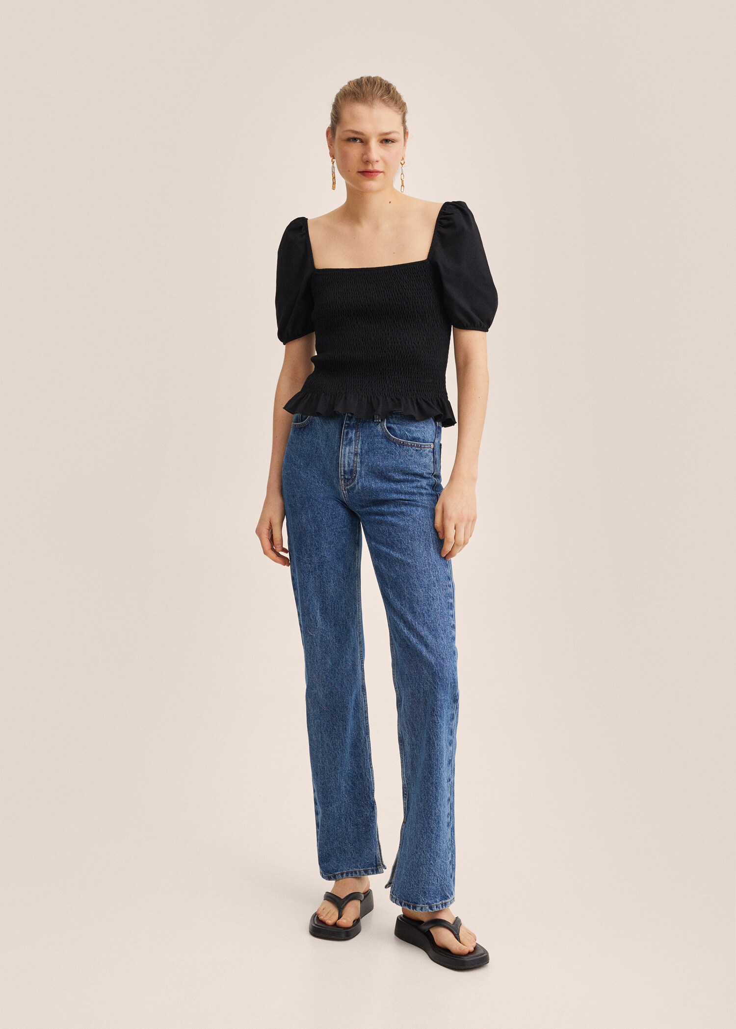 Cotton t-shirt with puffed sleeves  - General plane