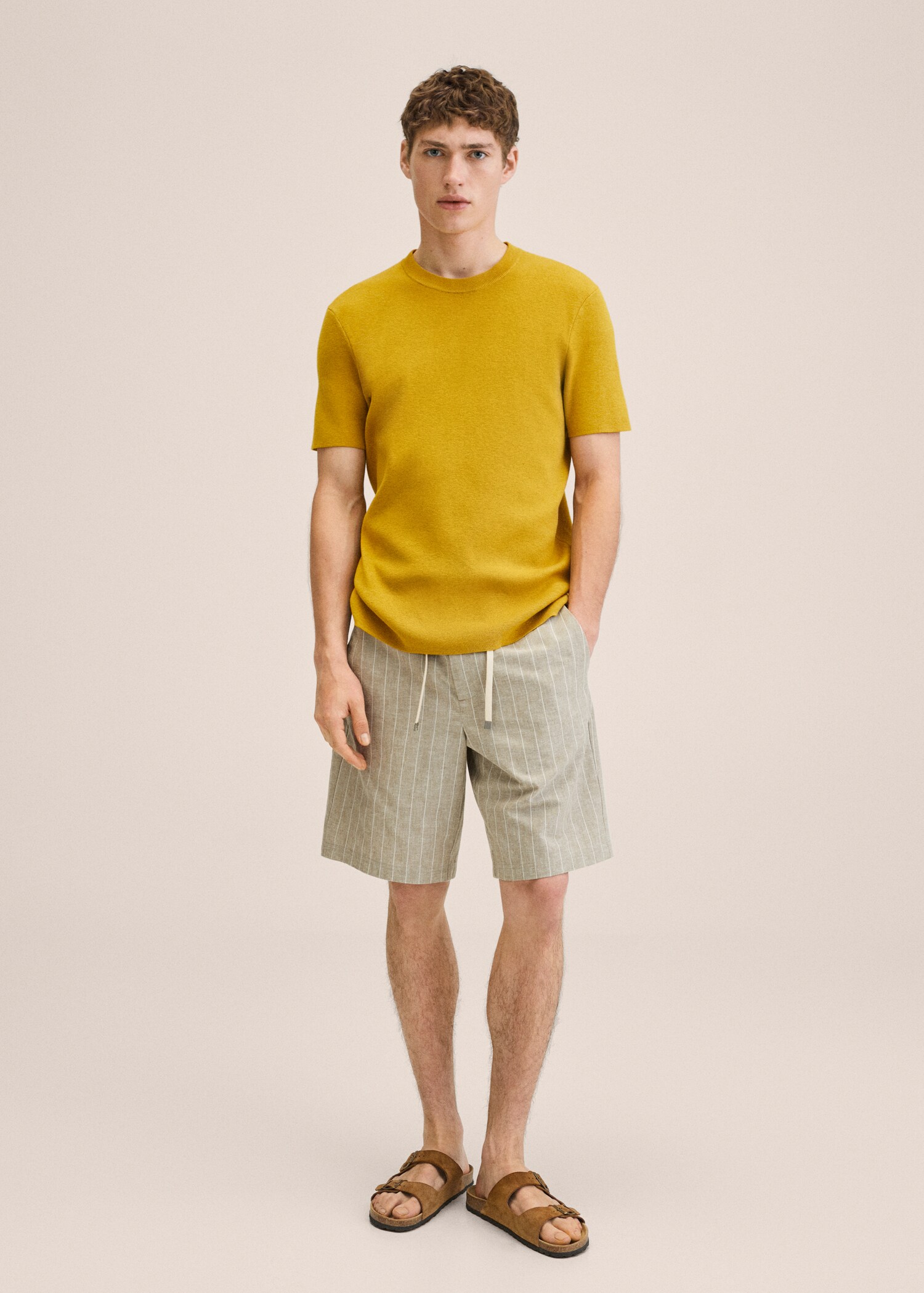 Striped linen-cotton blend Bermuda short - General plane