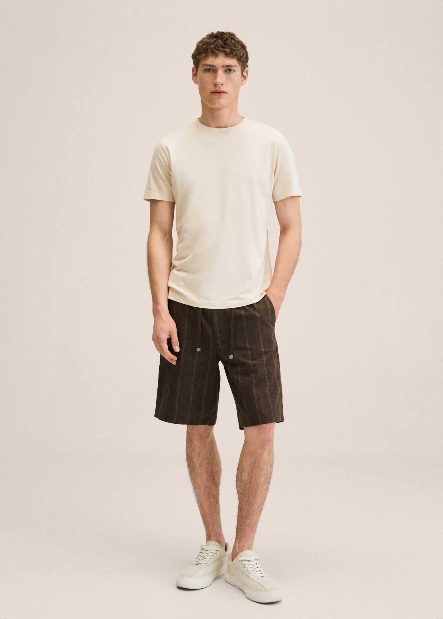 Striped linen-cotton blend Bermuda short - General plane