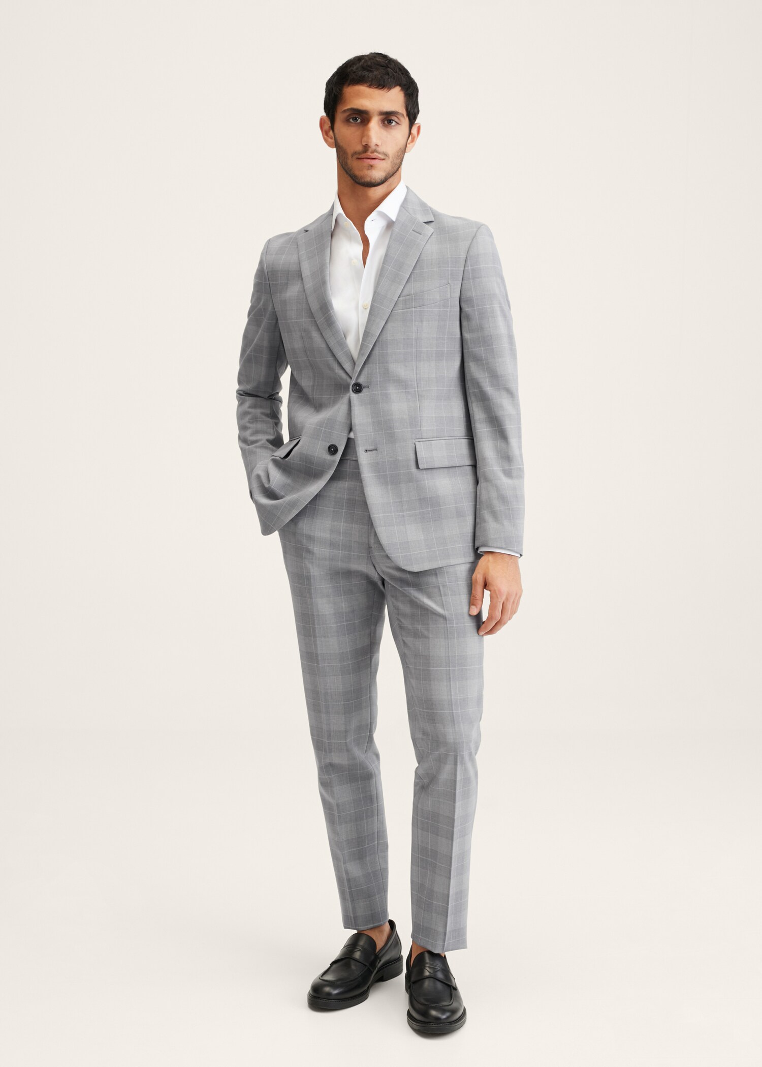 Slim fit check wool suit trousers - General plane