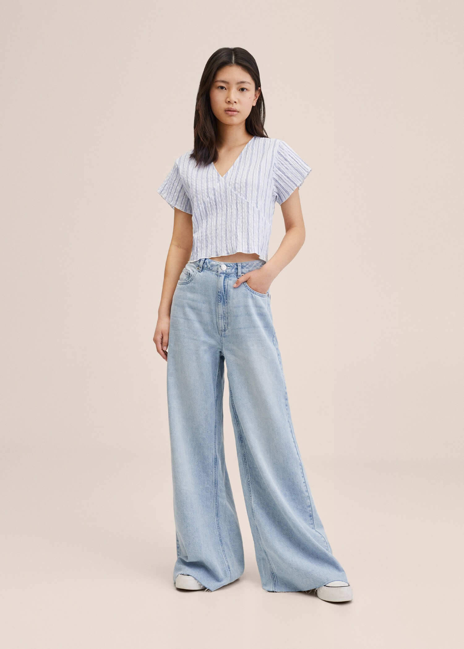 Cropped cotton blouse - General plane