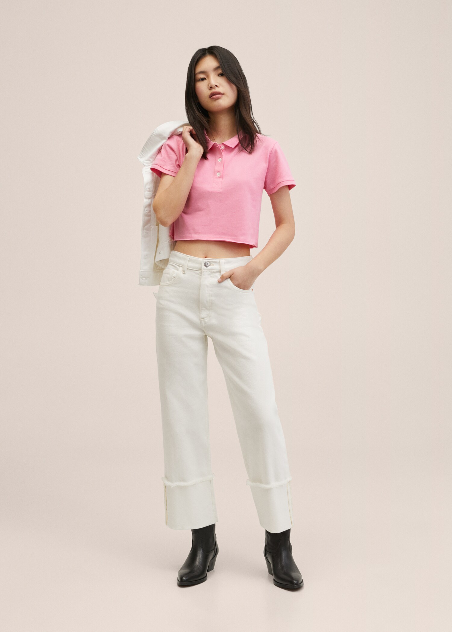 Polo crop cotó  - Pla general