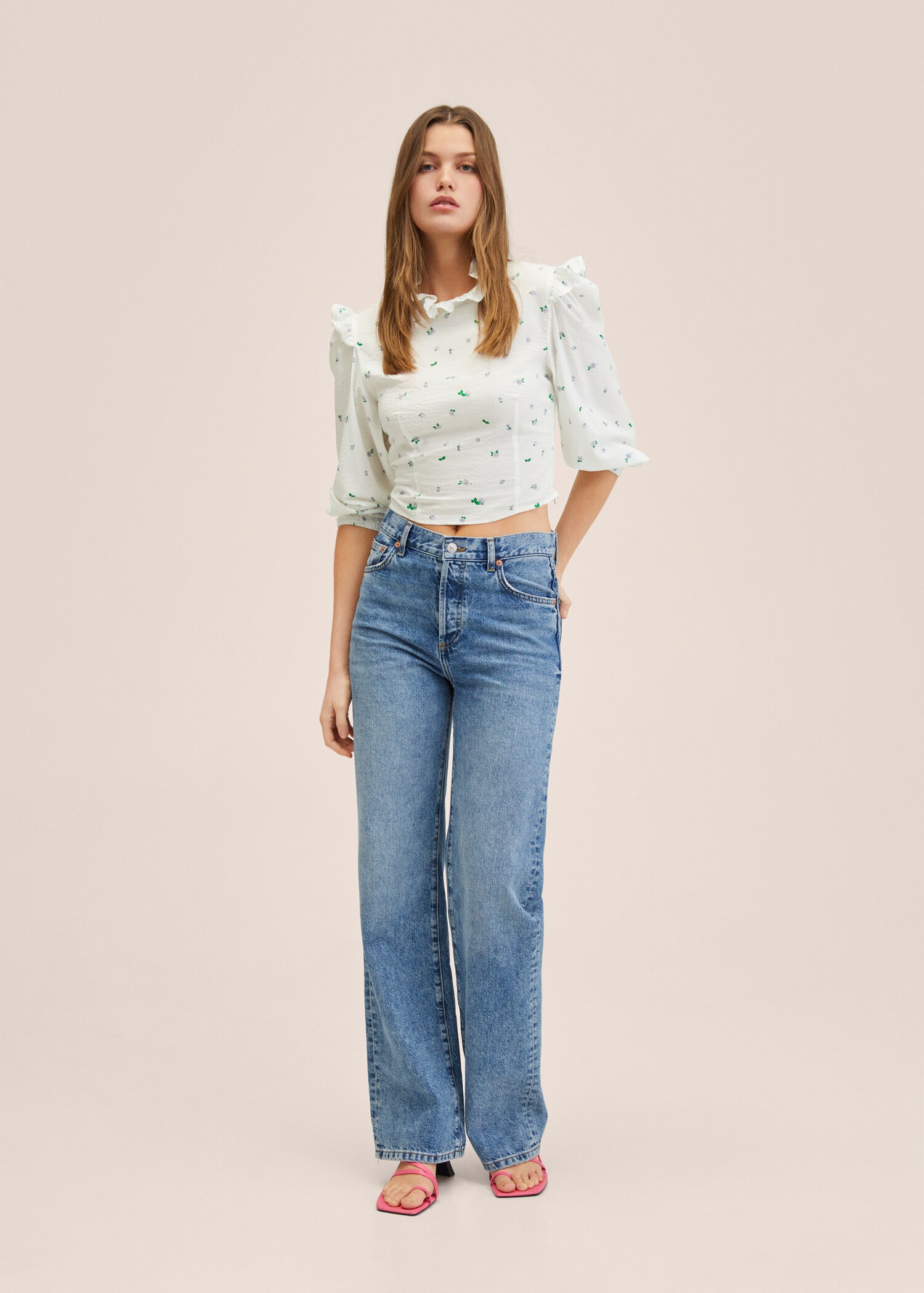 Blusa manga abullonada estampada - Plano general