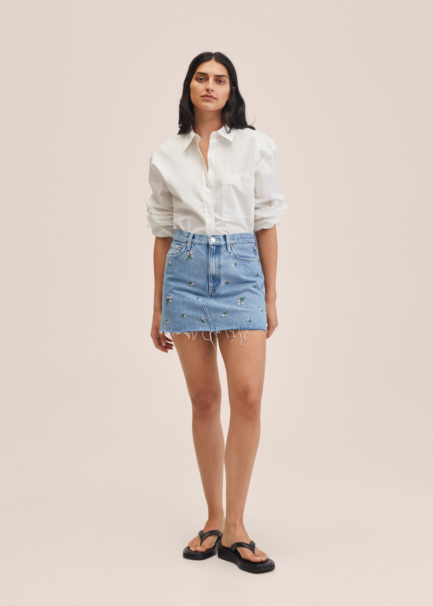 Floral embroidery denim skirt - General plane