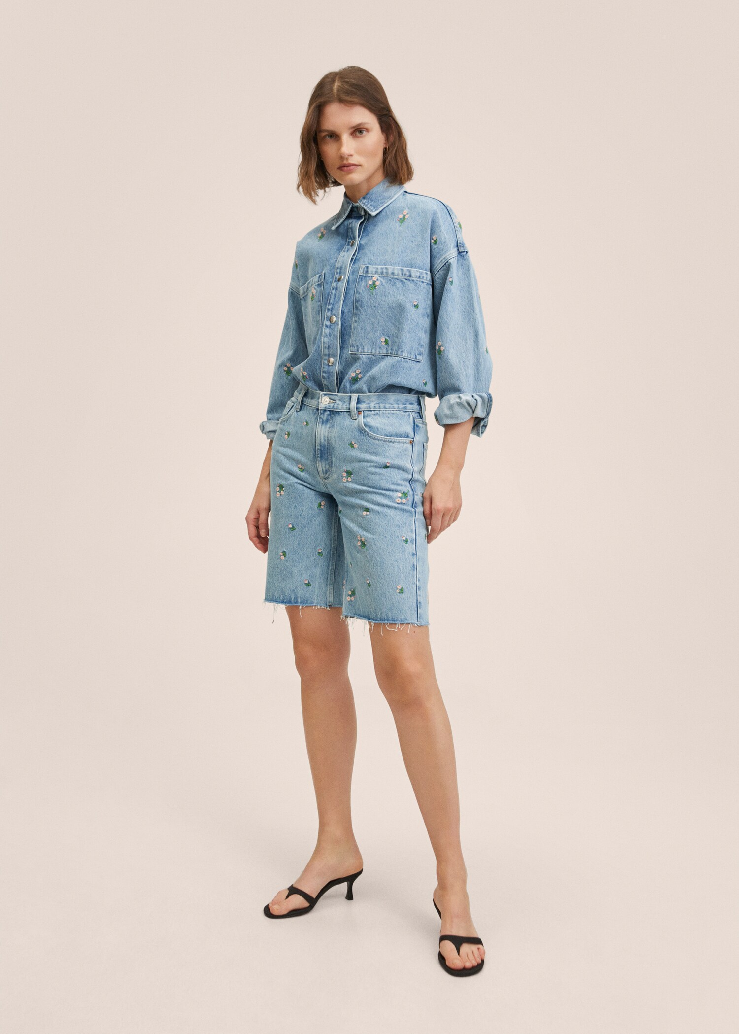 Printed denim Bermuda shorts - General plane