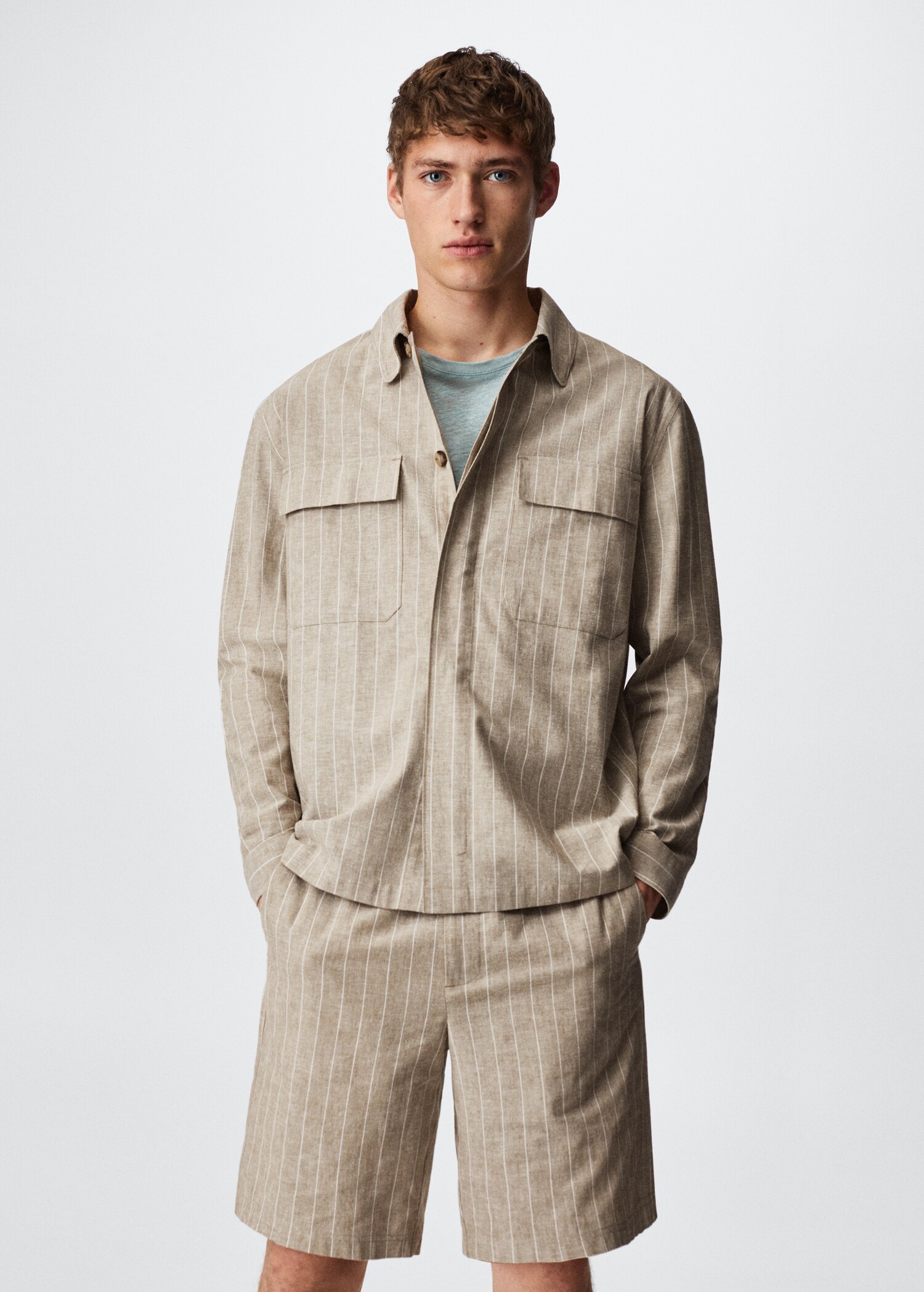 Striped cotton linen overshirt - Medium plane