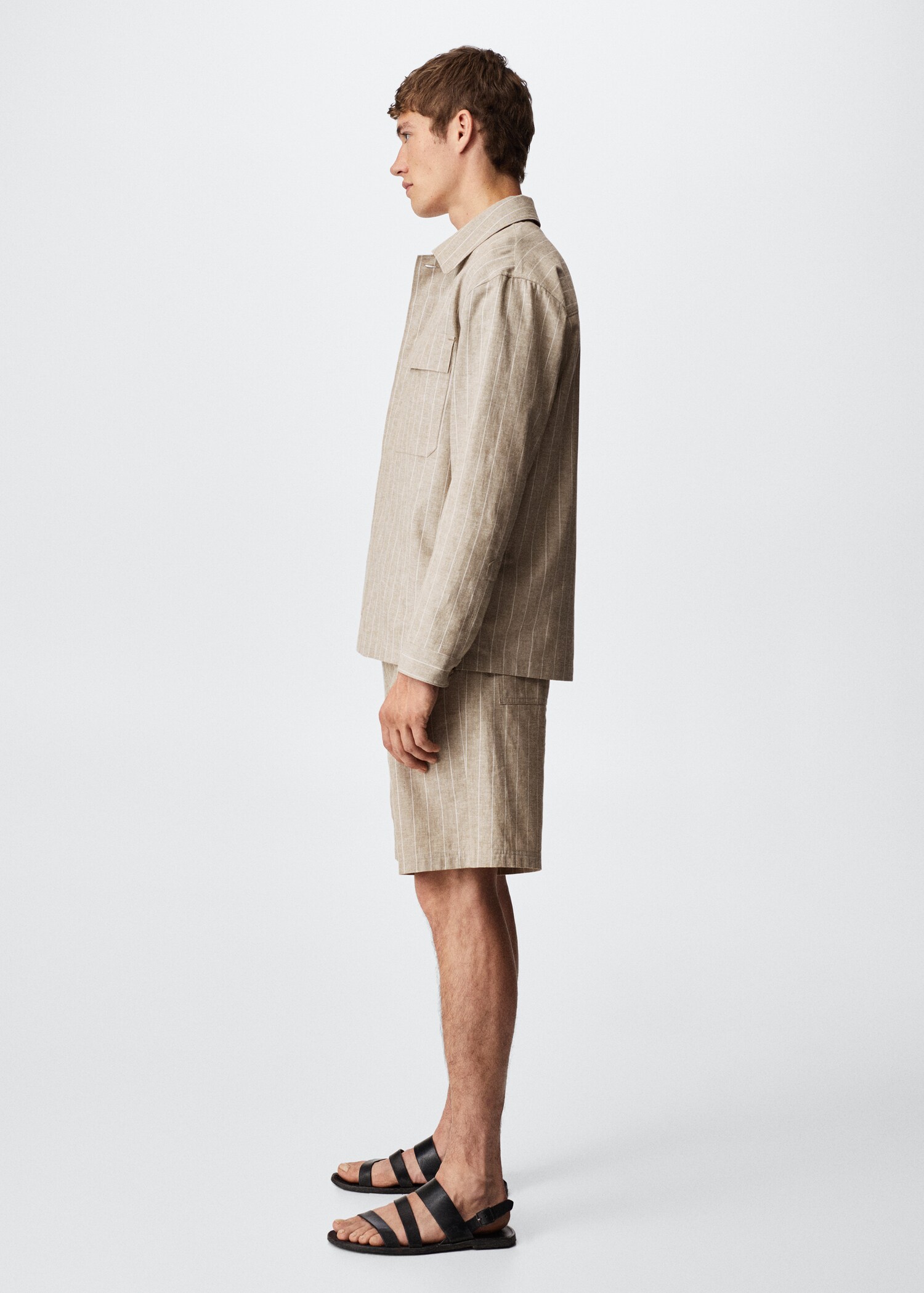 Striped cotton linen overshirt - Details of the article 1