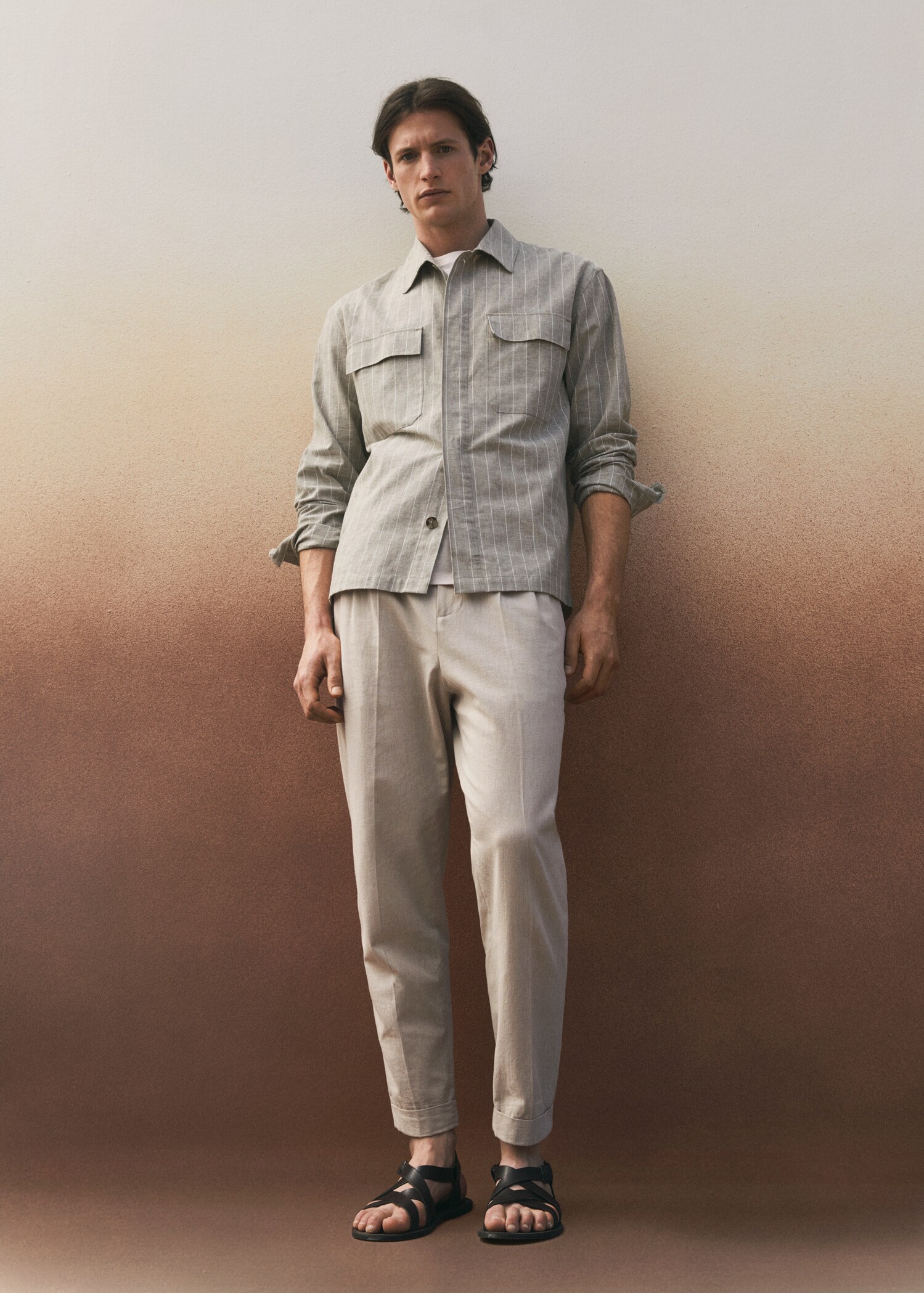Striped cotton linen overshirt - Details of the article 5