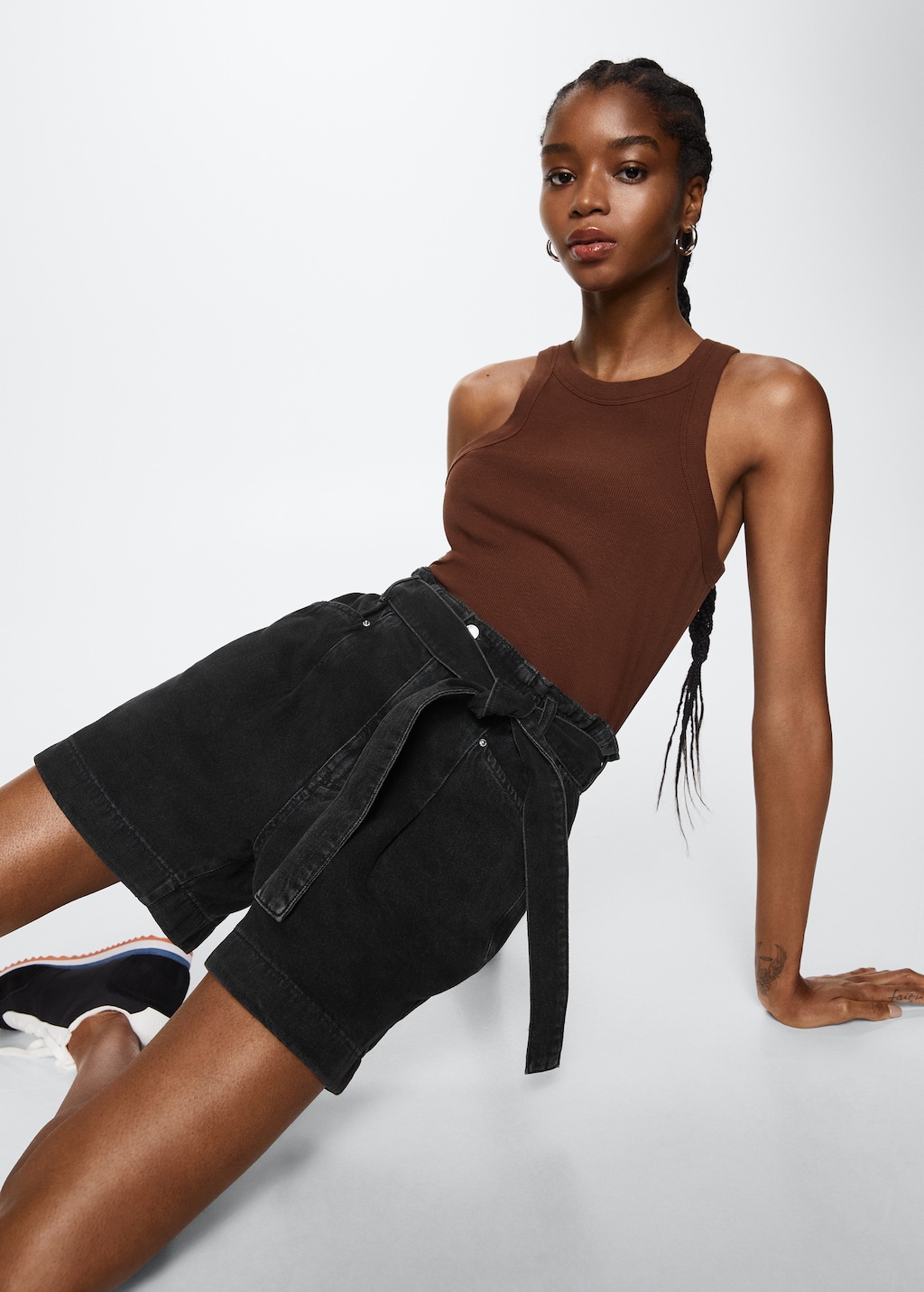 Paperbag waist denim shorts hotsell