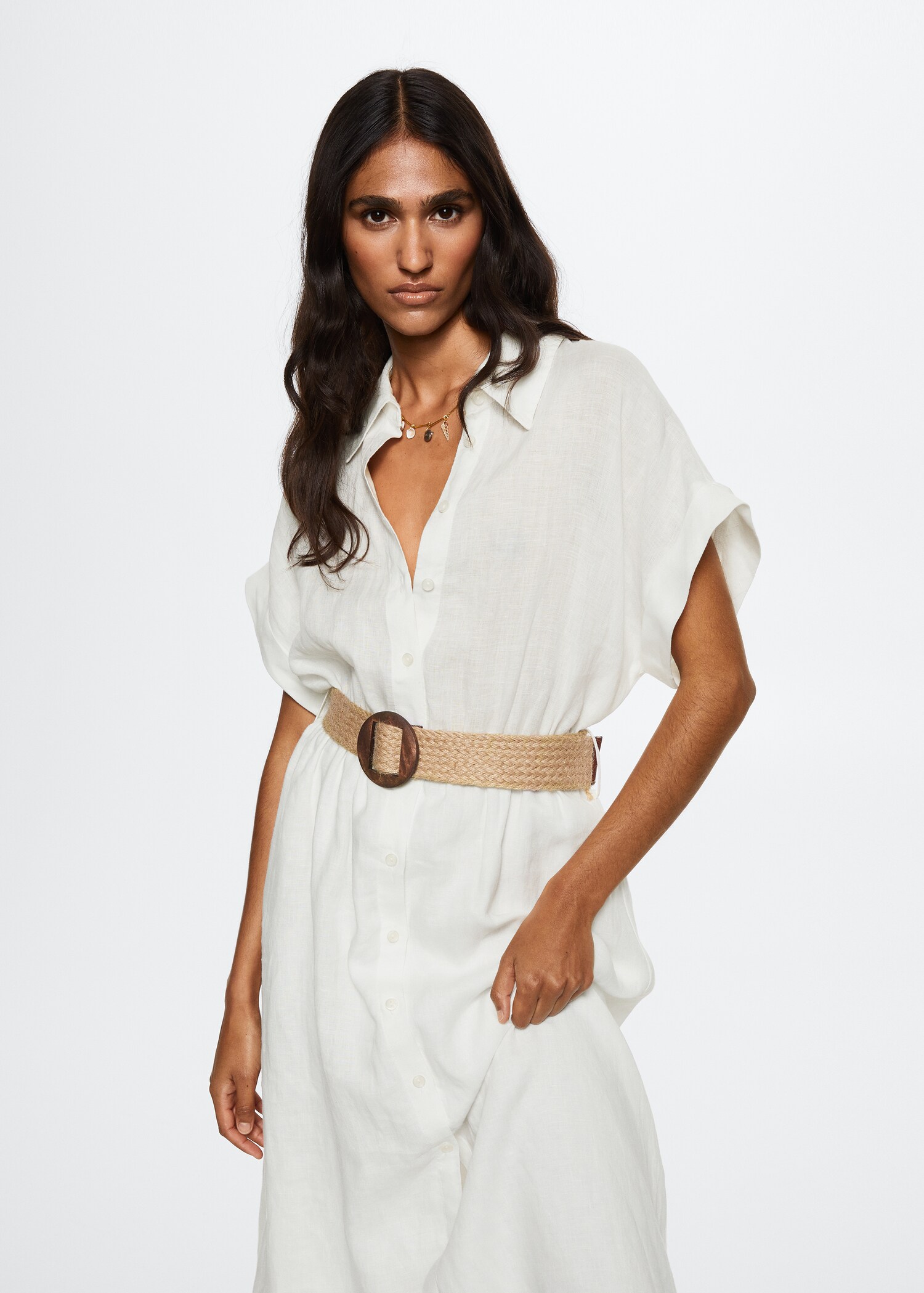 Vestido camisero 100% lino - Plano medio